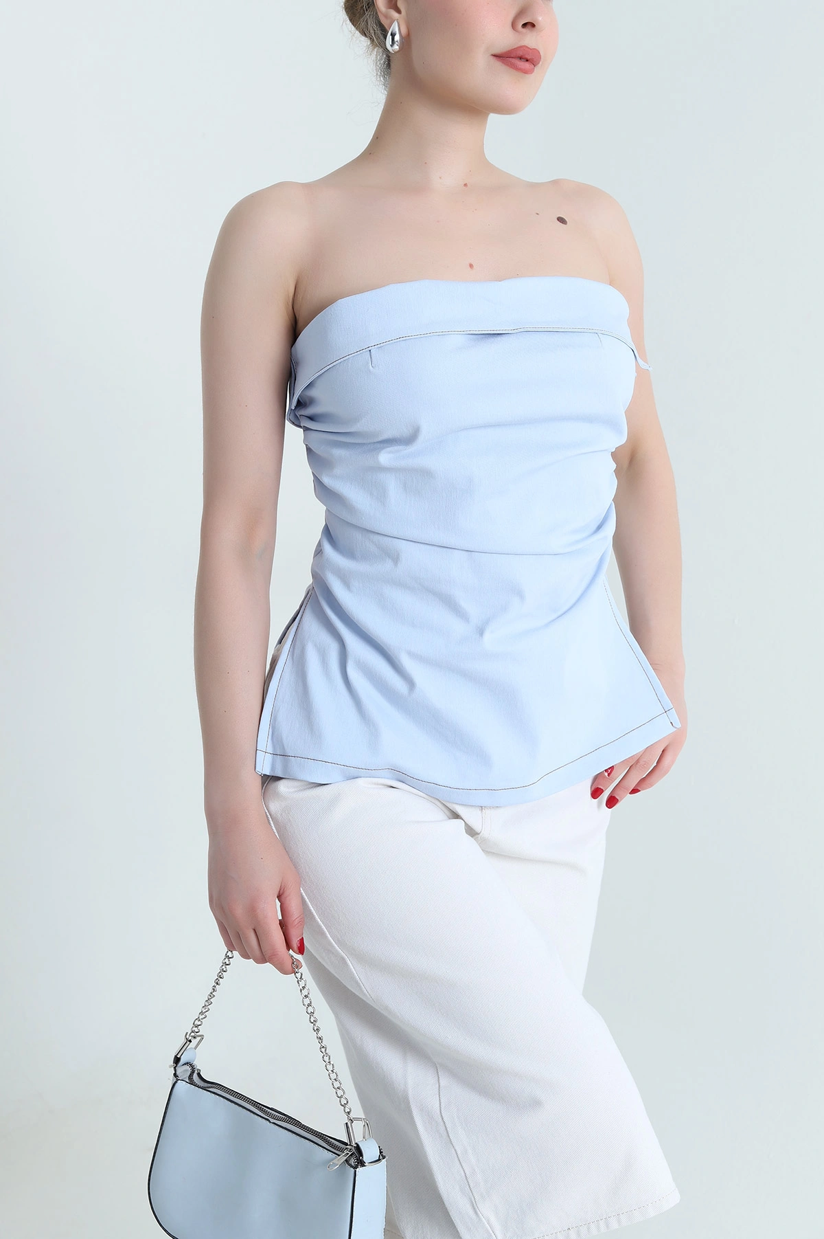 Bebe Mavisi Kot Straplez Kadın Bluz 467711