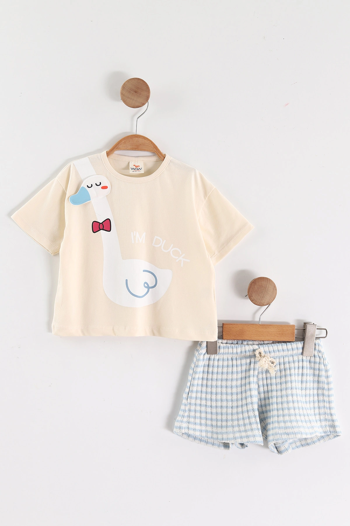Bebe Mavisi Krem (1-4 Yaş)Duck Baskılı Şortlu Kız Çocuk Takım 464268
