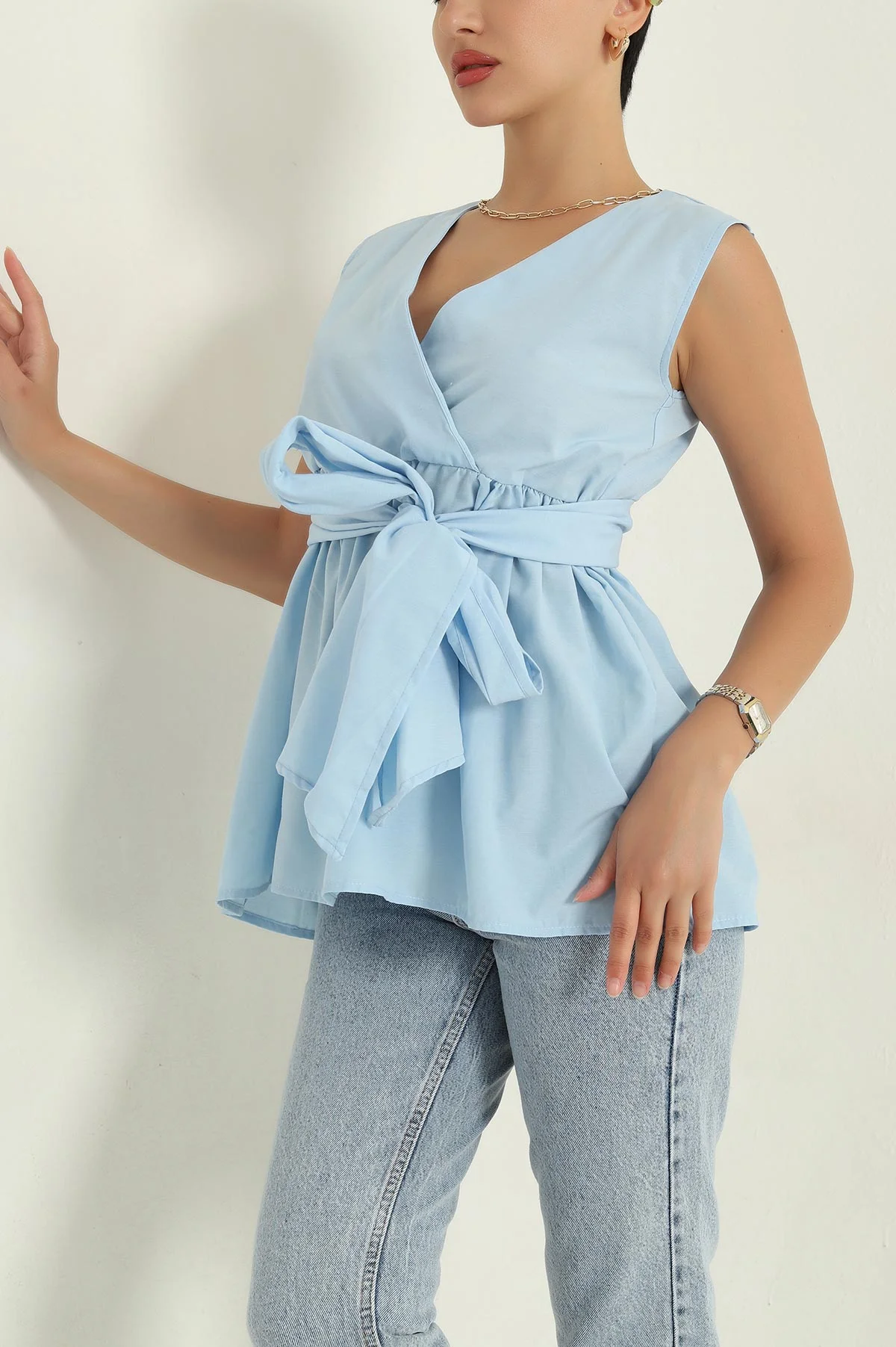 Bebe Mavisi Kruvaze Yaka Poplin Bluz 368092