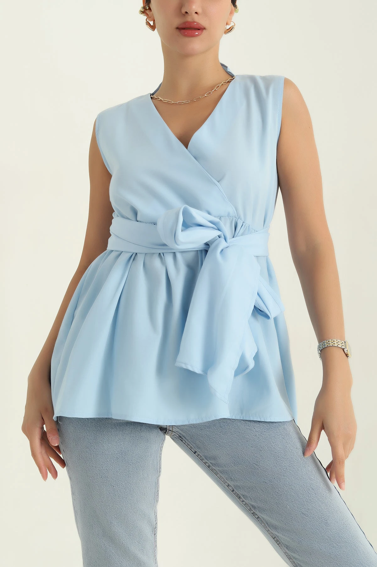 Bebe Mavisi Kruvaze Yaka Poplin Bluz 368092