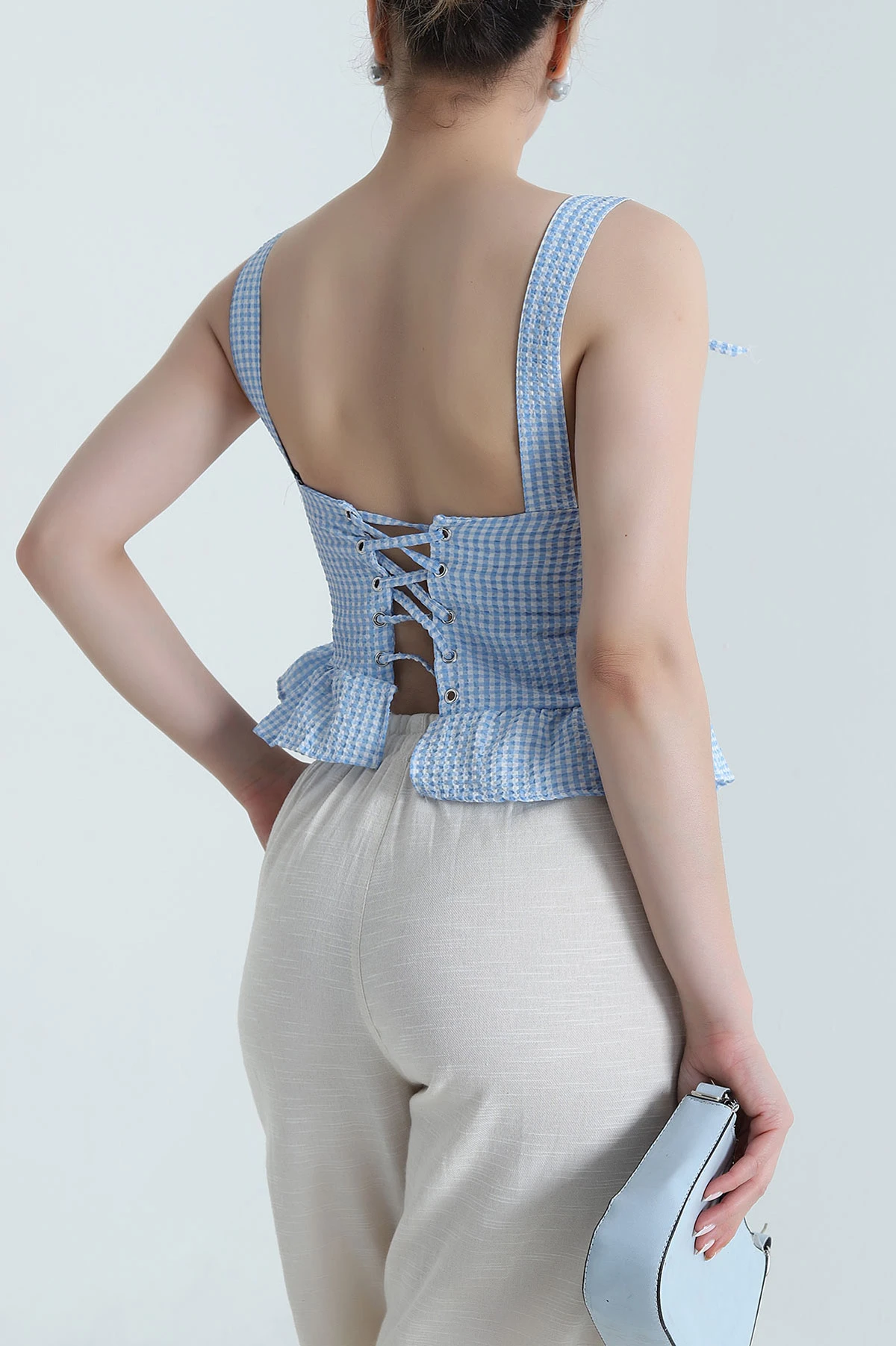 Bebe Mavisi Kuş Gözü Detay Gofre Kadın Bluz 471244