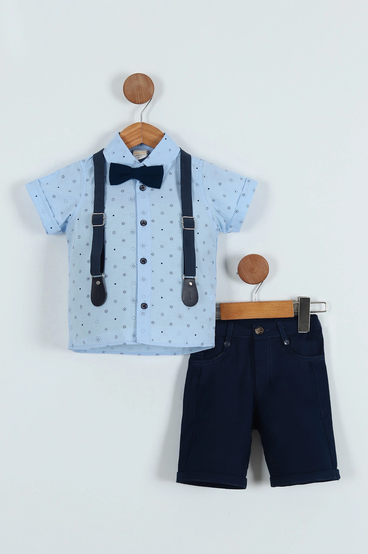 Bebe Mavisi Lacivert (5-8 Yaş) Papyonlu  Desenli Kemer Askılı Erkek Çocuk Takım 258746