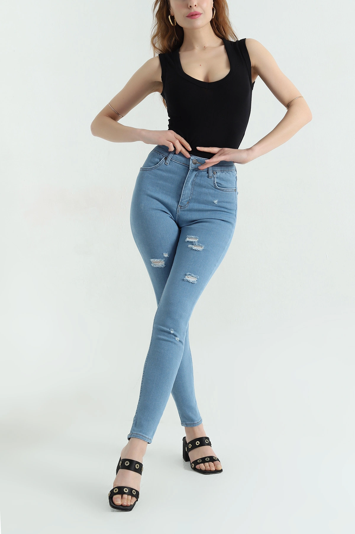 Bebe Mavisi Lazer Kesim Slim Fit Kadın Kot Pantolon 367036