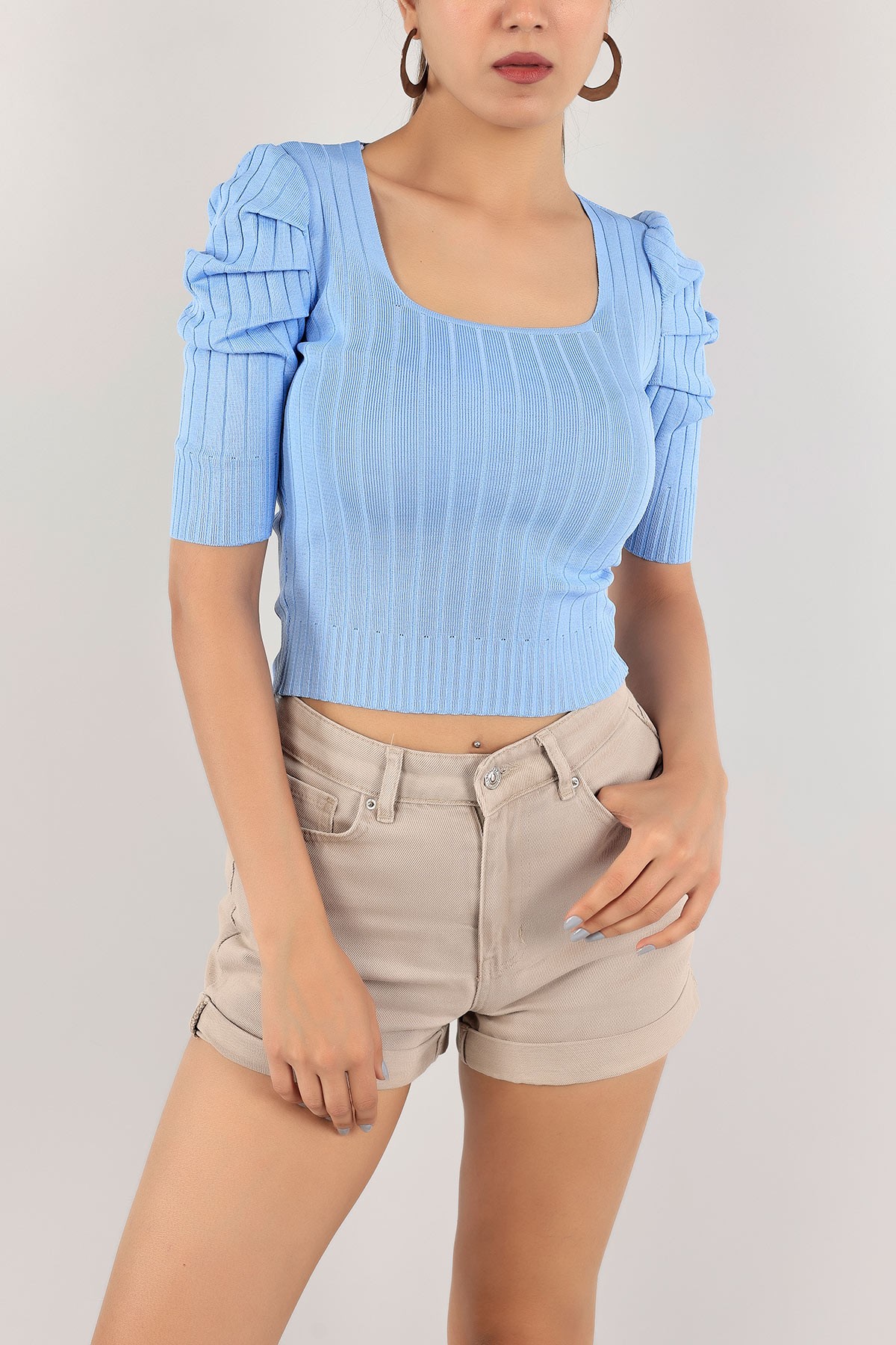 Bebe Mavisi Likralı Bayan Bluz 116879