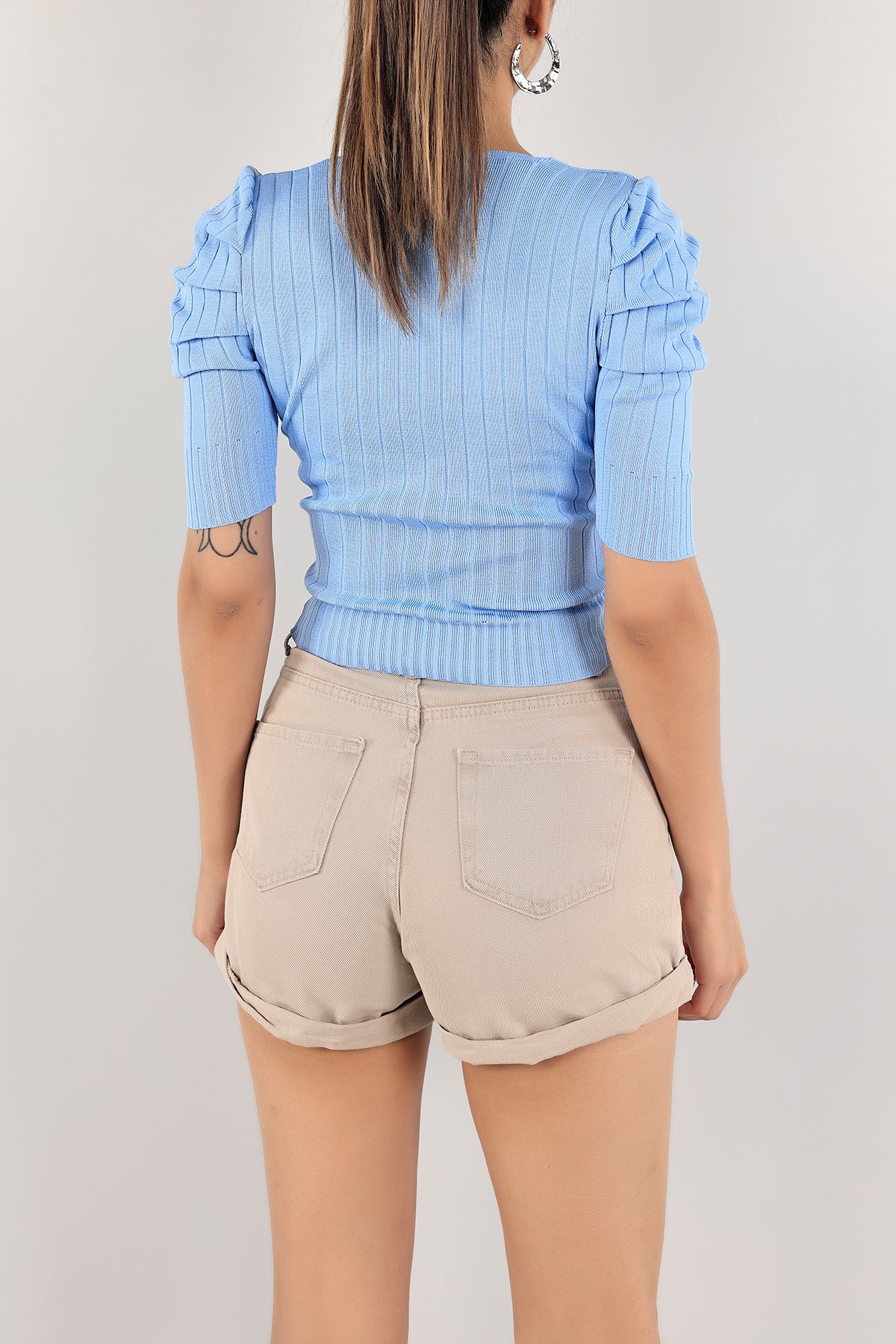 Bebe Mavisi Likralı Bayan Bluz 116879