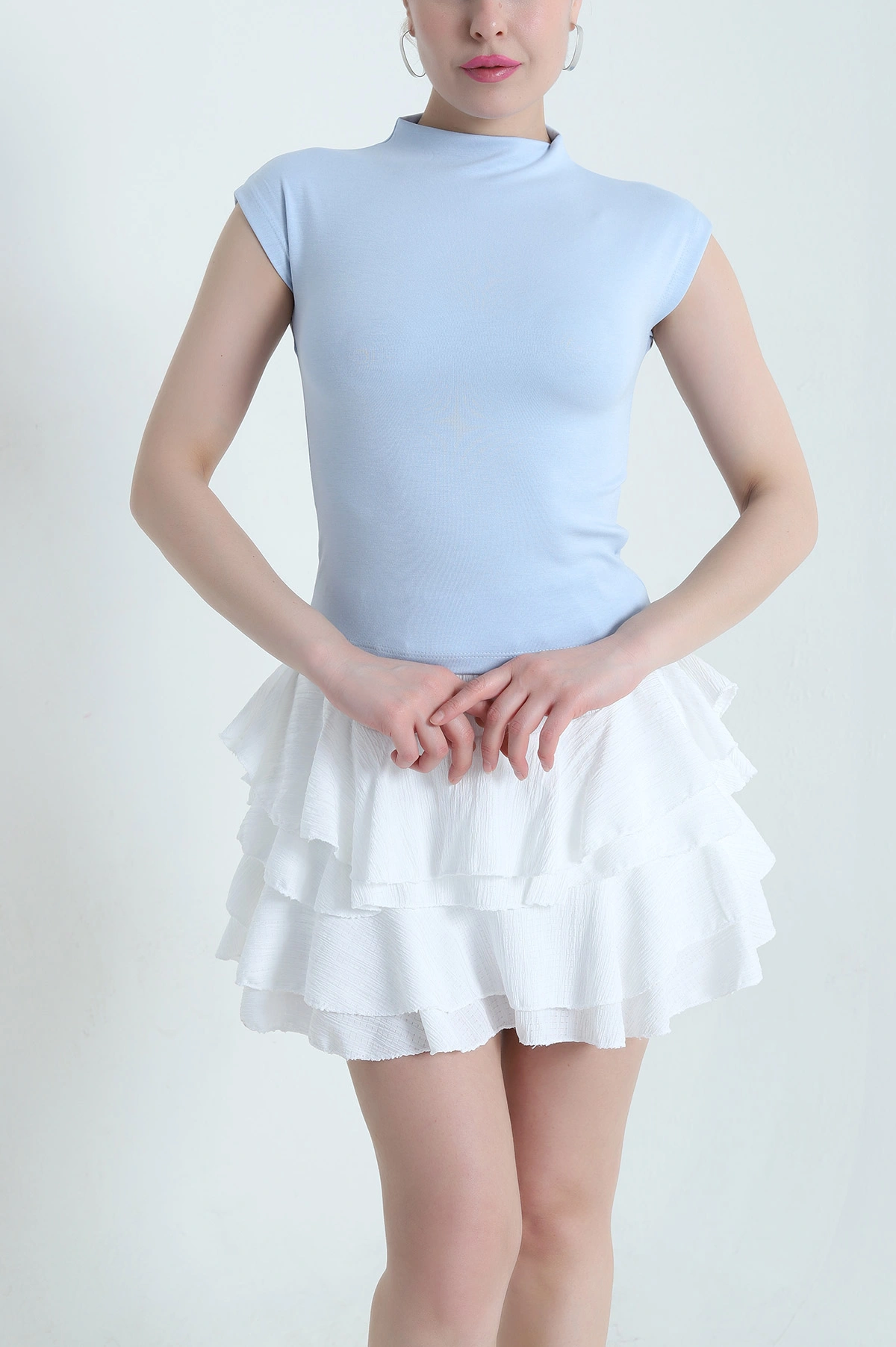 Bebe Mavisi Likralı Kolsuz Modal Kadın Bluz 452507