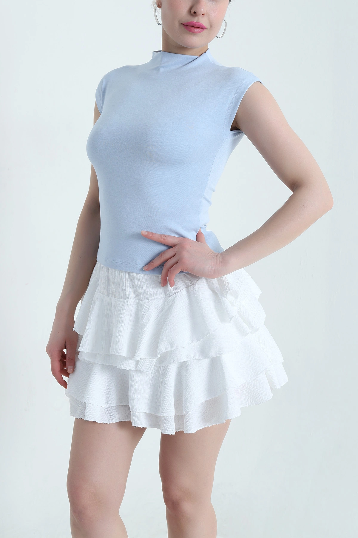 Bebe Mavisi Likralı Kolsuz Modal Kadın Bluz 452507