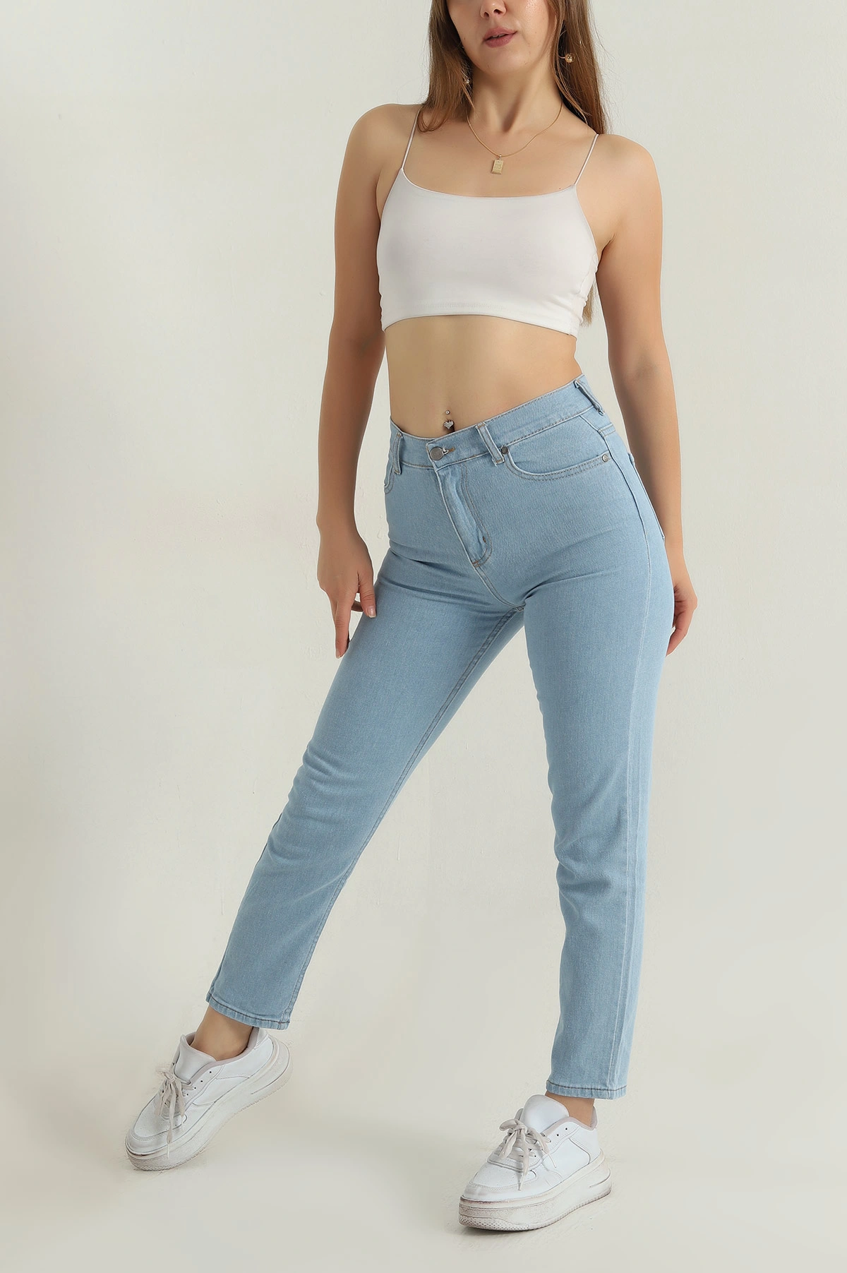 Bebe Mavisi Mom Likralı Kadın Kot Pantolon 409035