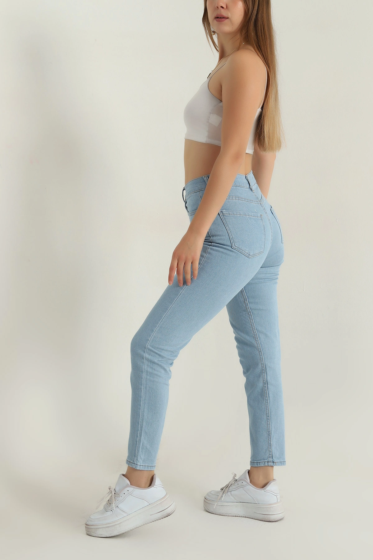 Bebe Mavisi Mom Likralı Kadın Kot Pantolon 409035