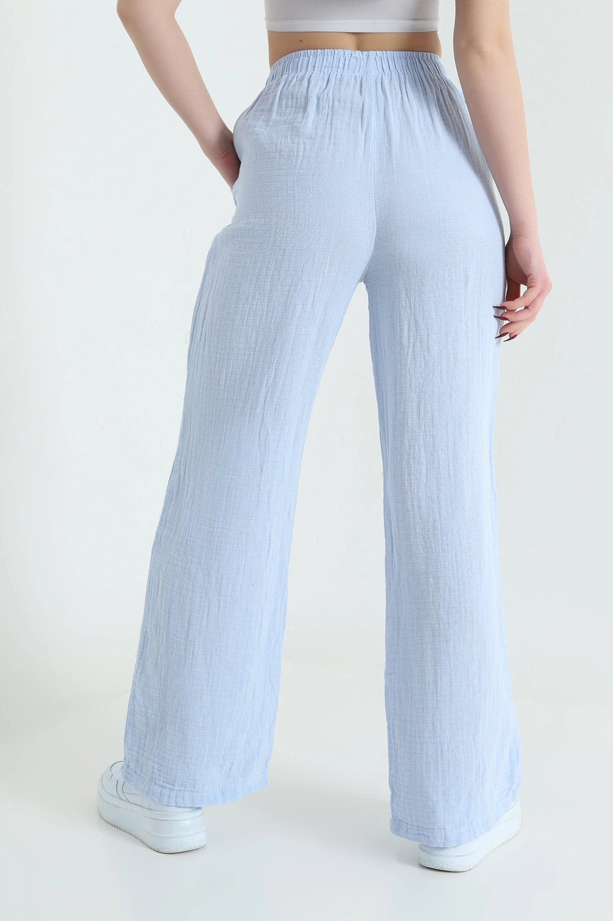 Bebe Mavisi Müslin Beli Lastikli Palazzo Kadın Pantolon 432490