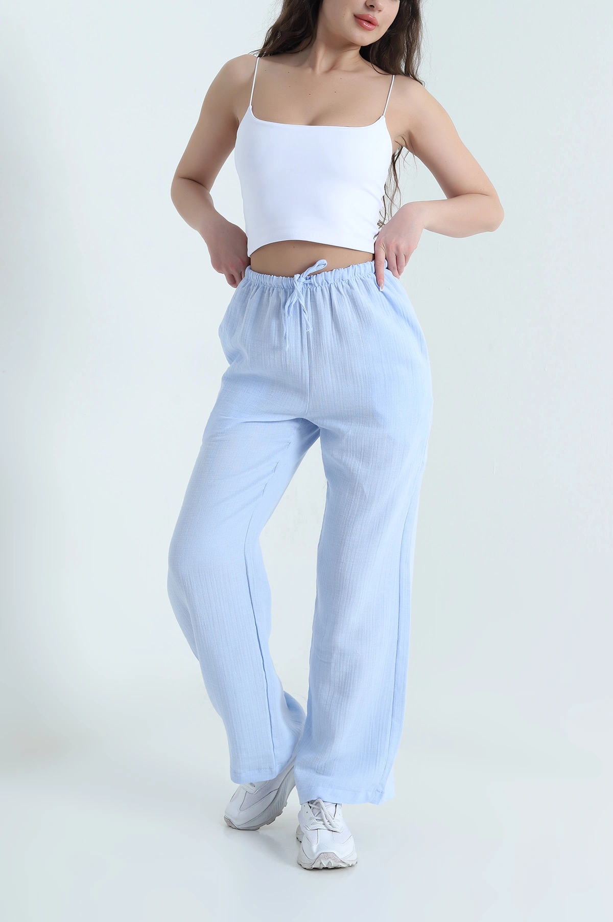 Bebe Mavisi Müslin Keten Kadın Palazzo Pantolon 455949