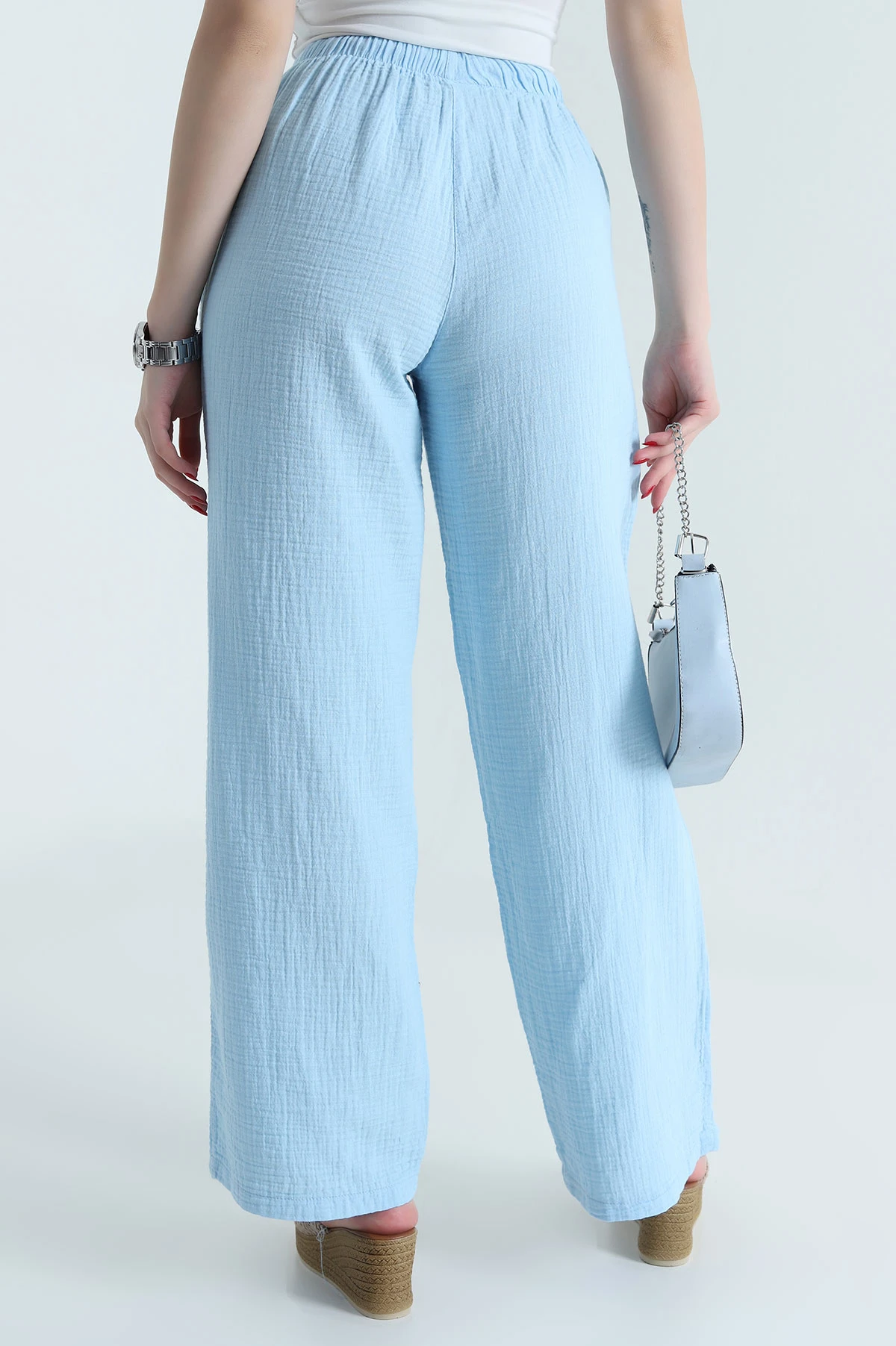 Bebe Mavisi Müslin Keten Kadın Pantolon 467904