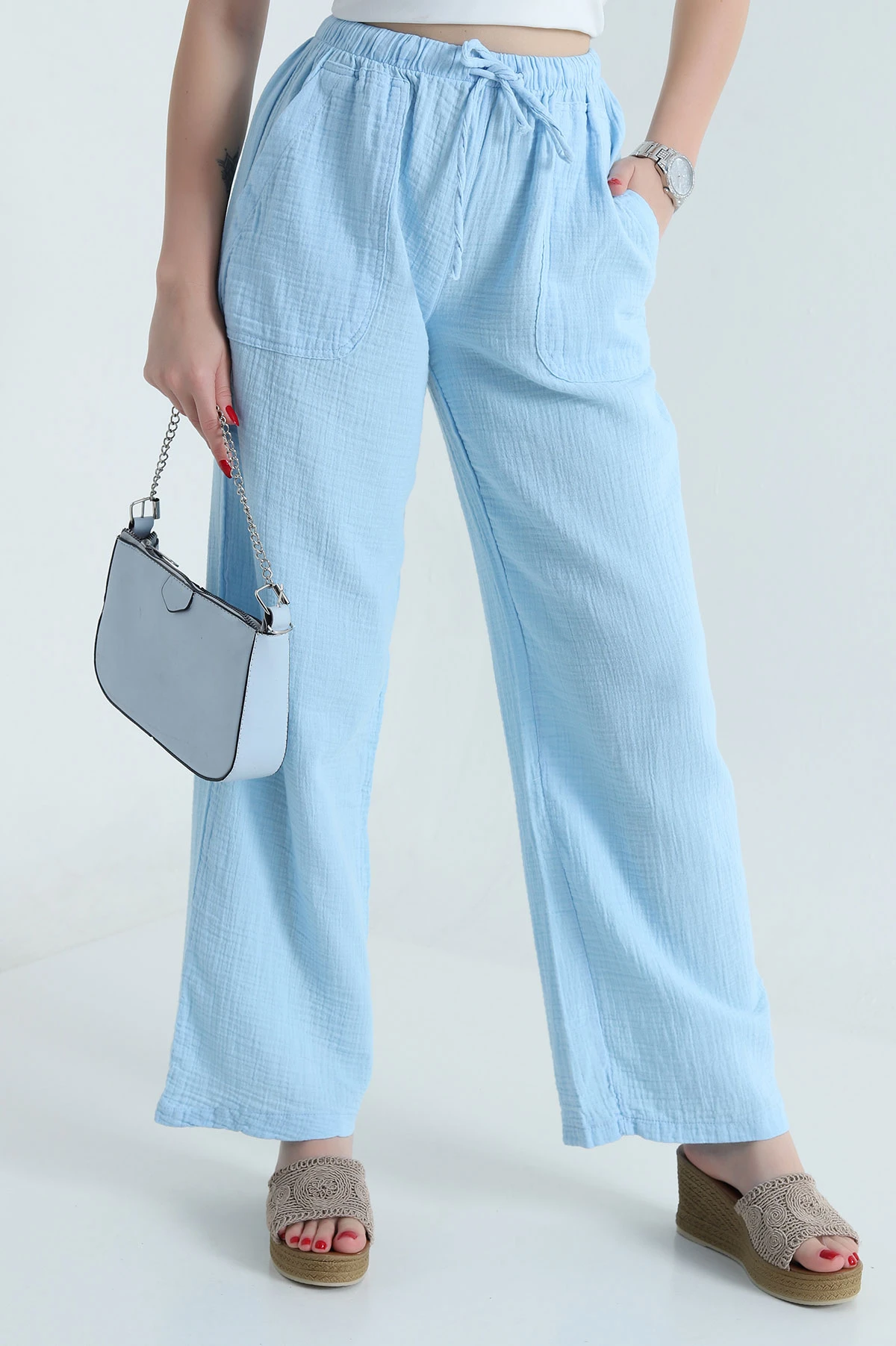 Bebe Mavisi Müslin Keten Kadın Pantolon 467904