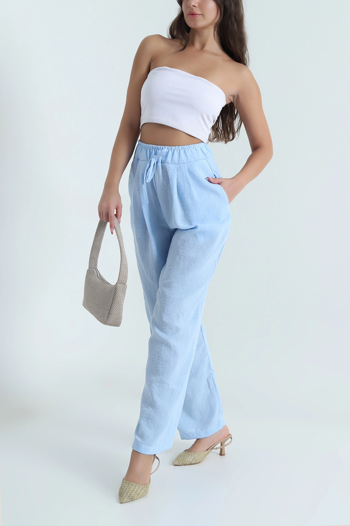 Bebe Mavisi Müslin Keten Kadın Pantolon 478052