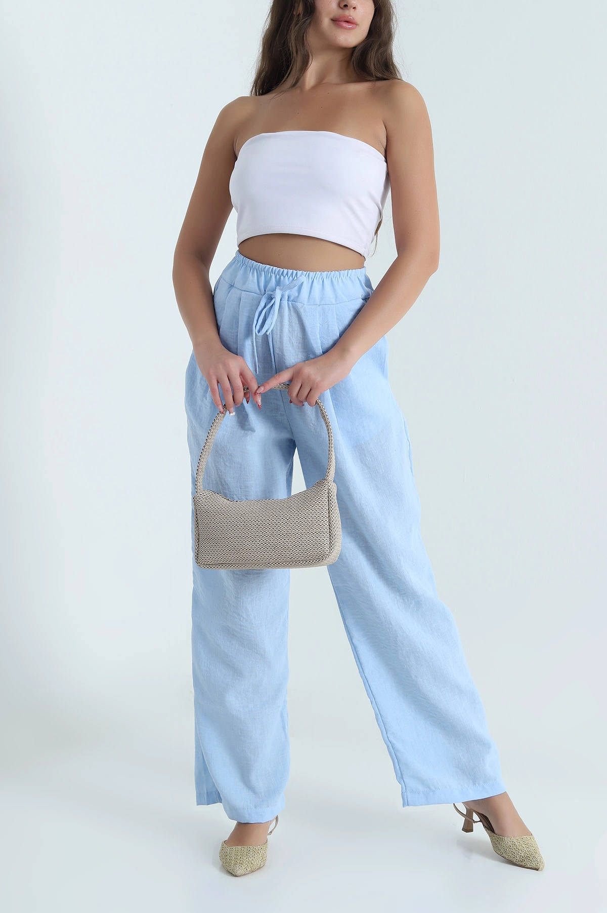 Bebe Mavisi Müslin Keten Kadın Pantolon 478052