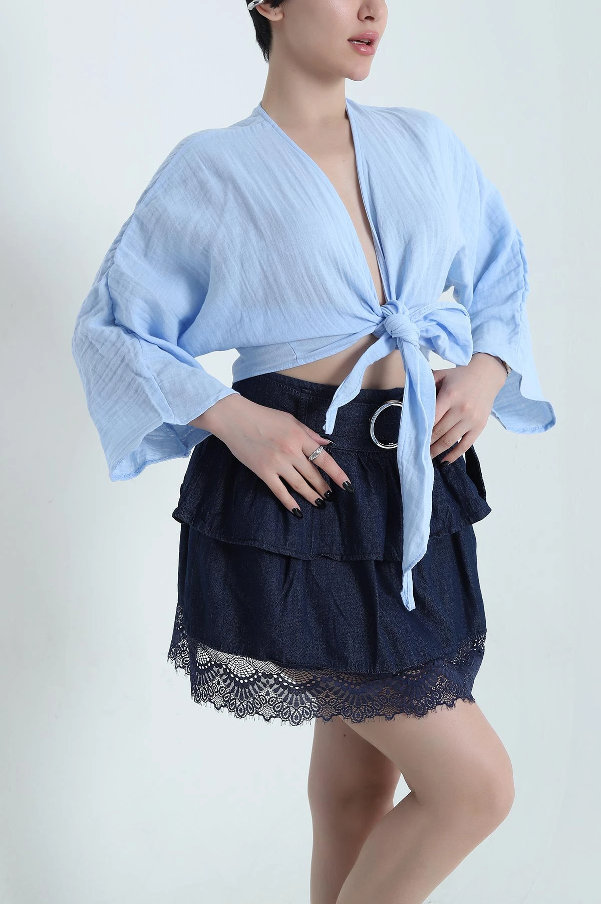 Bebe Mavisi Müslin Keten Yeni Sezon Kadın Hırka 454117