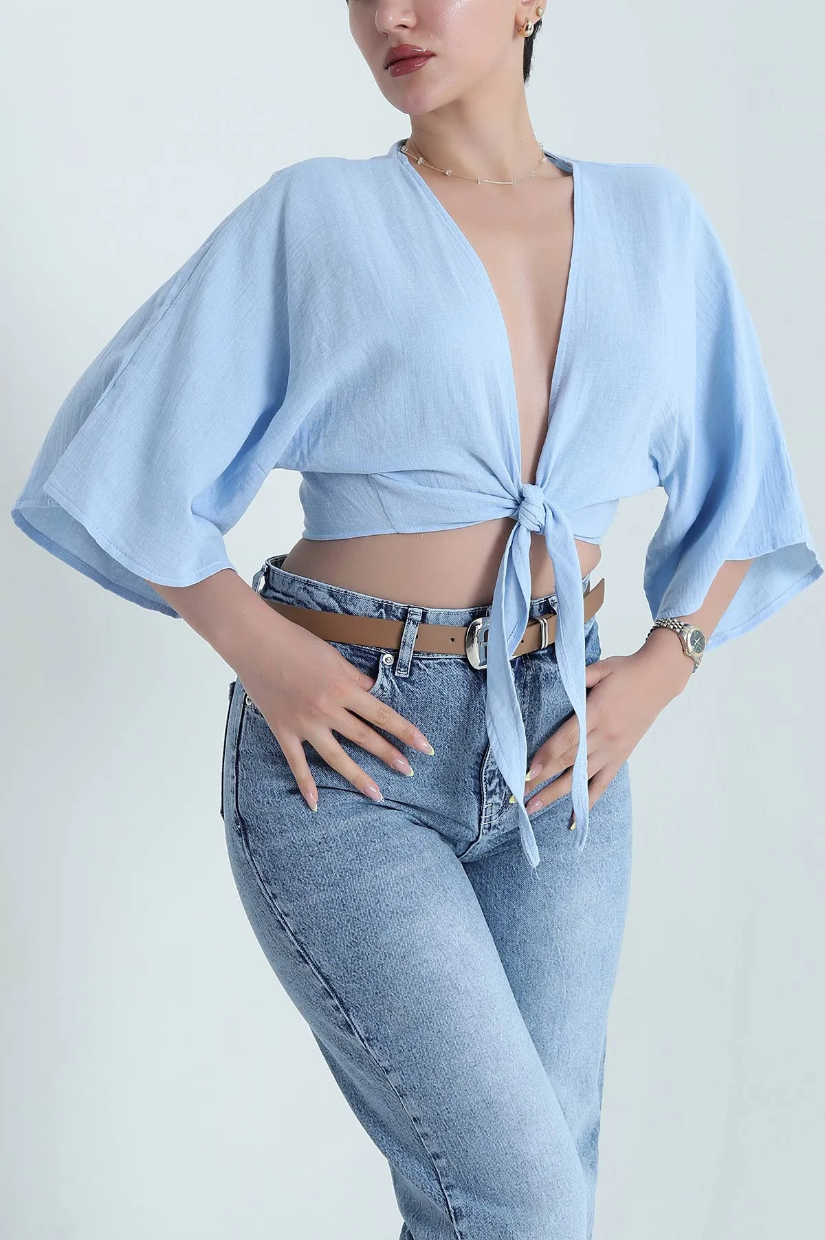 Bebe Mavisi Müslin Kumaş Bağlamalı Bolero 467486