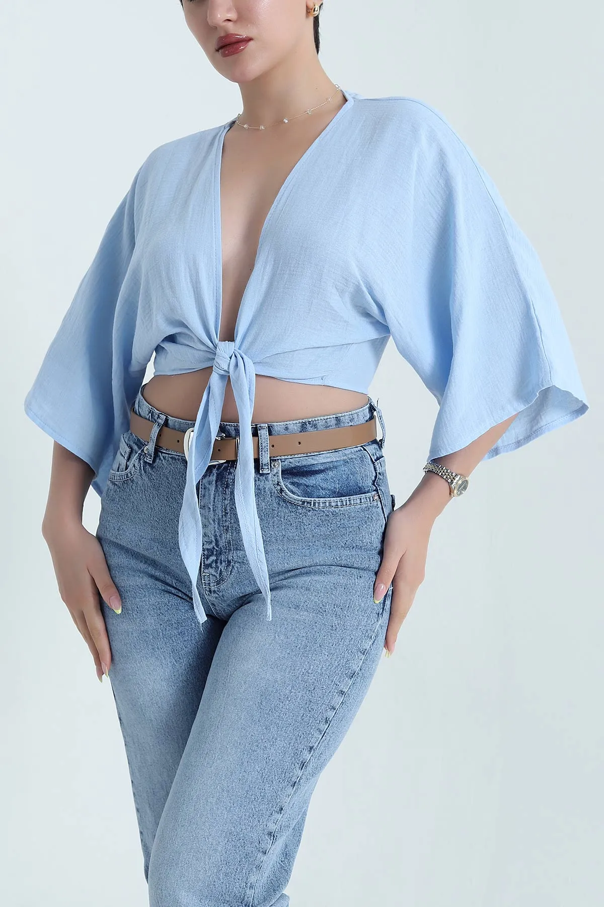 Bebe Mavisi Müslin Kumaş Bağlamalı Bolero 467486