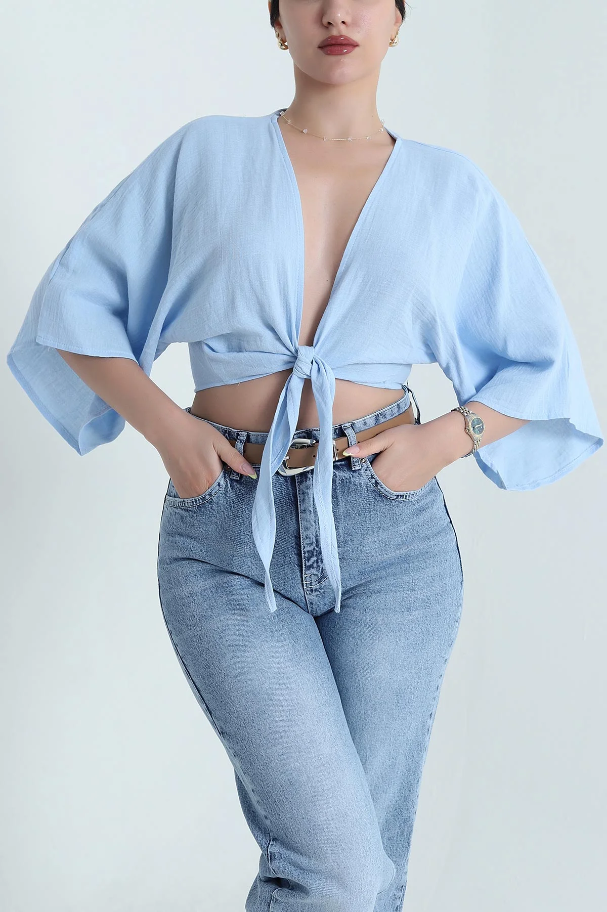 Bebe Mavisi Müslin Kumaş Bağlamalı Bolero 467486