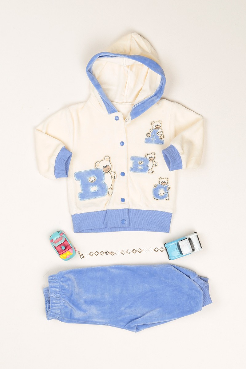 Bebe Mavisi Nakışlı Kadife Kız Çocuk İkili Takım 78552