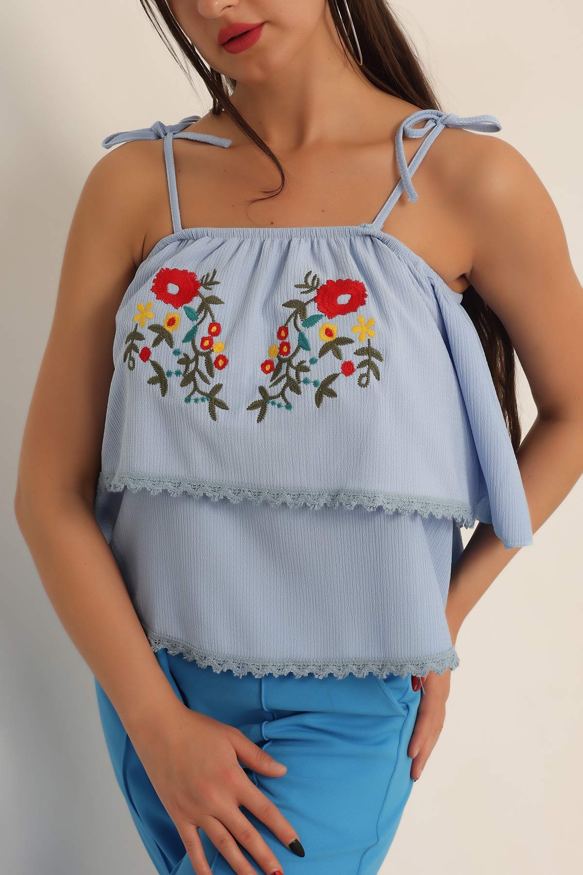 Bebe Mavisi Nakışlı Okyanus Kumaş Bluz 189285