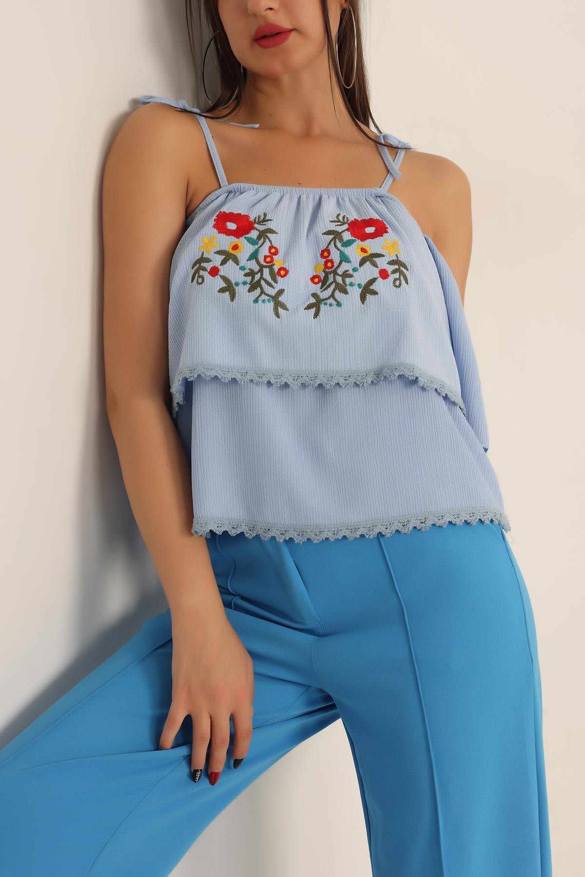 Bebe Mavisi Nakışlı Okyanus Kumaş Bluz 189285