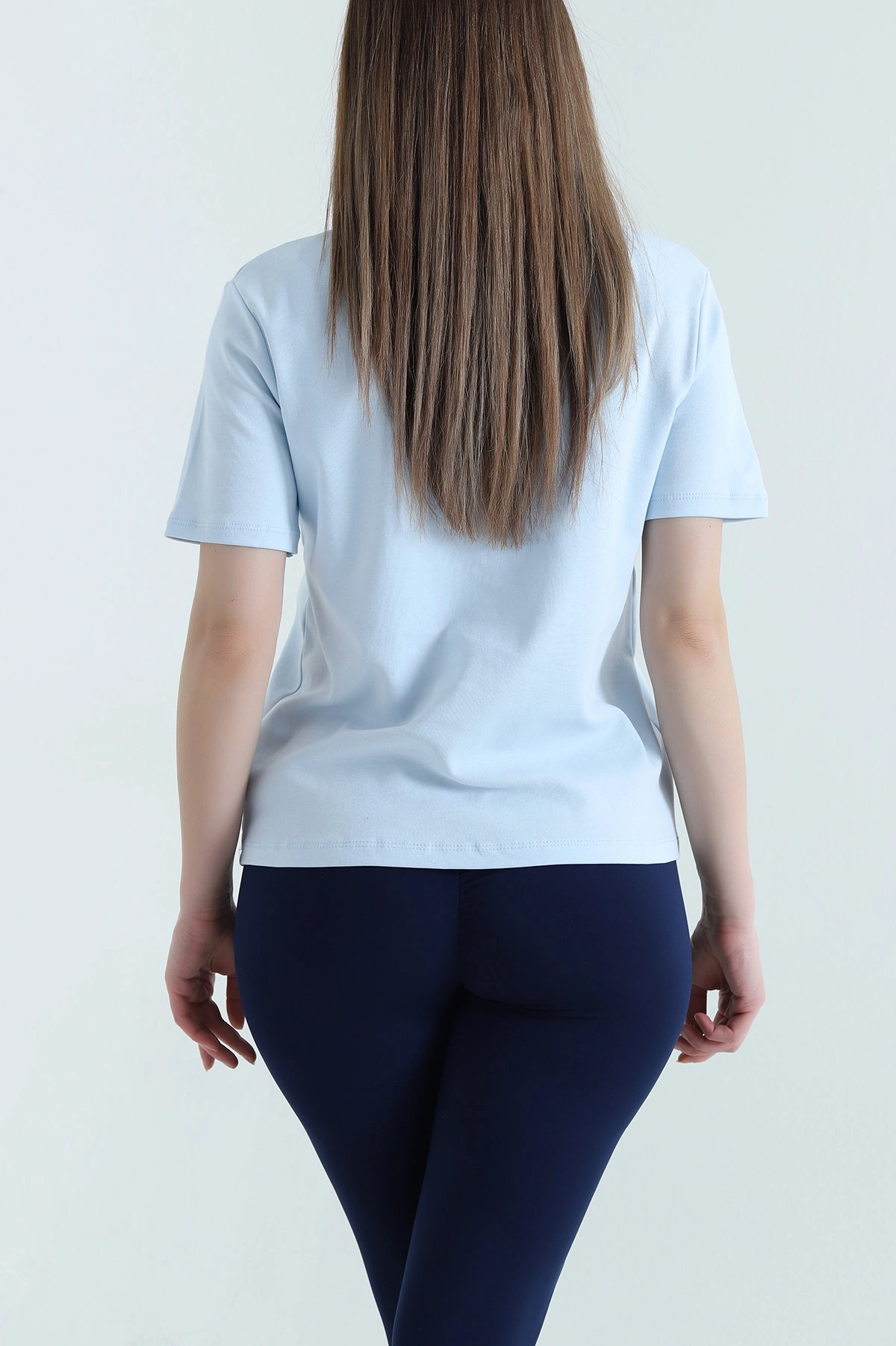 Bebe Mavisi Nakışlı Taşlı İnterlok Kadın Tişört 439397