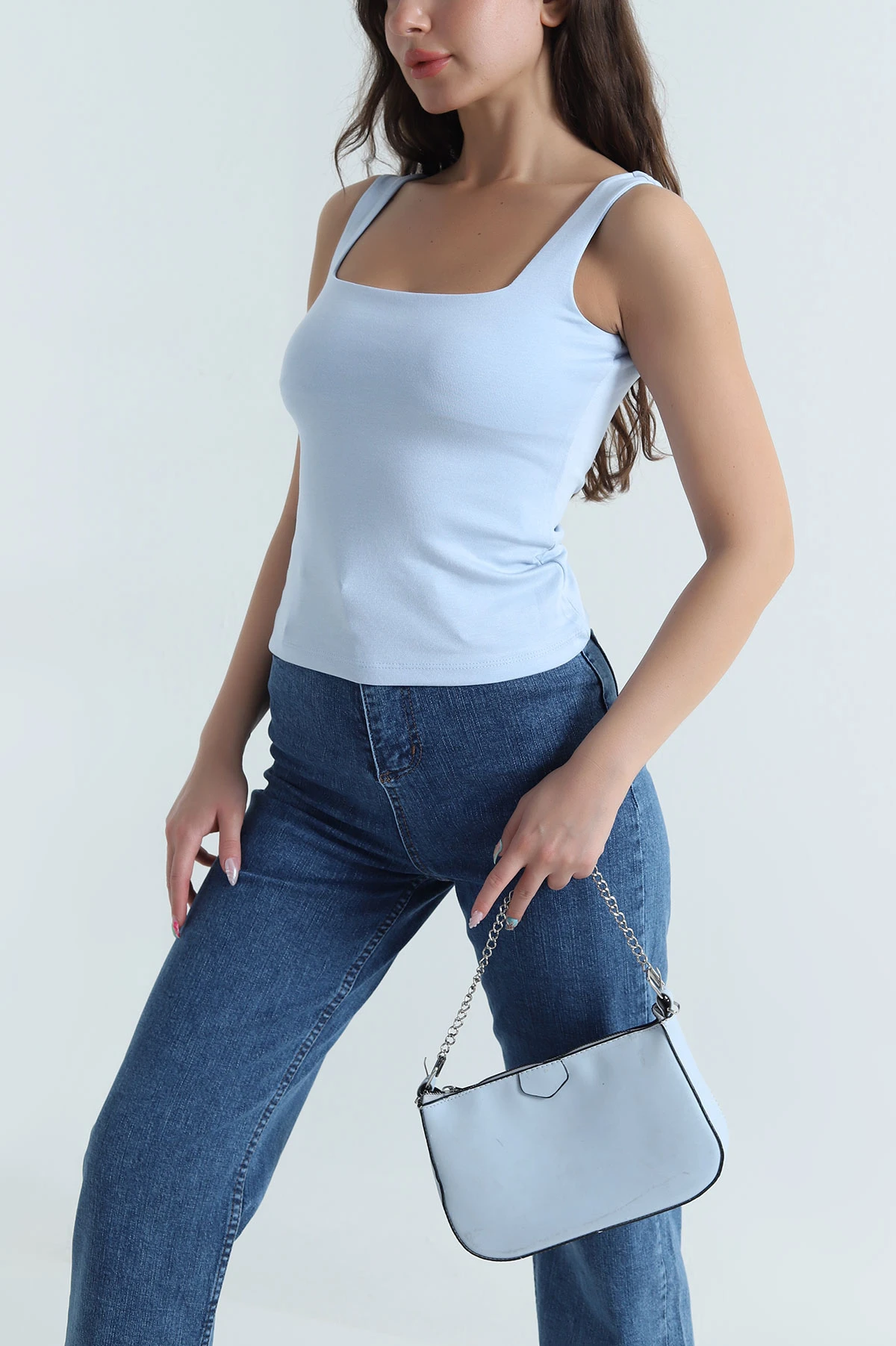 Bebe Mavisi Ön Arka Kare Yaka Kadın Bluz 465301