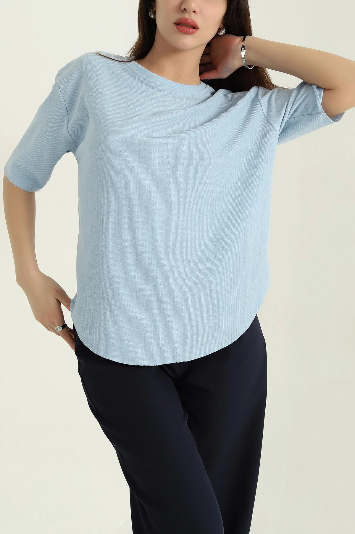 Bebe Mavisi Oval Kesim Kadın Bluz 347099