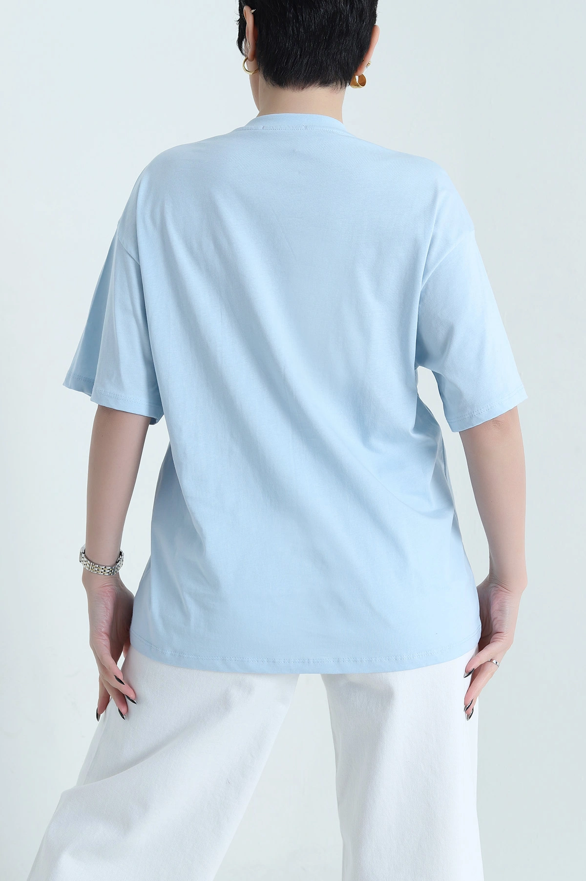 Bebe Mavisi Oversize Bisiklet Yaka Süprem Kadın Tişört 452519
