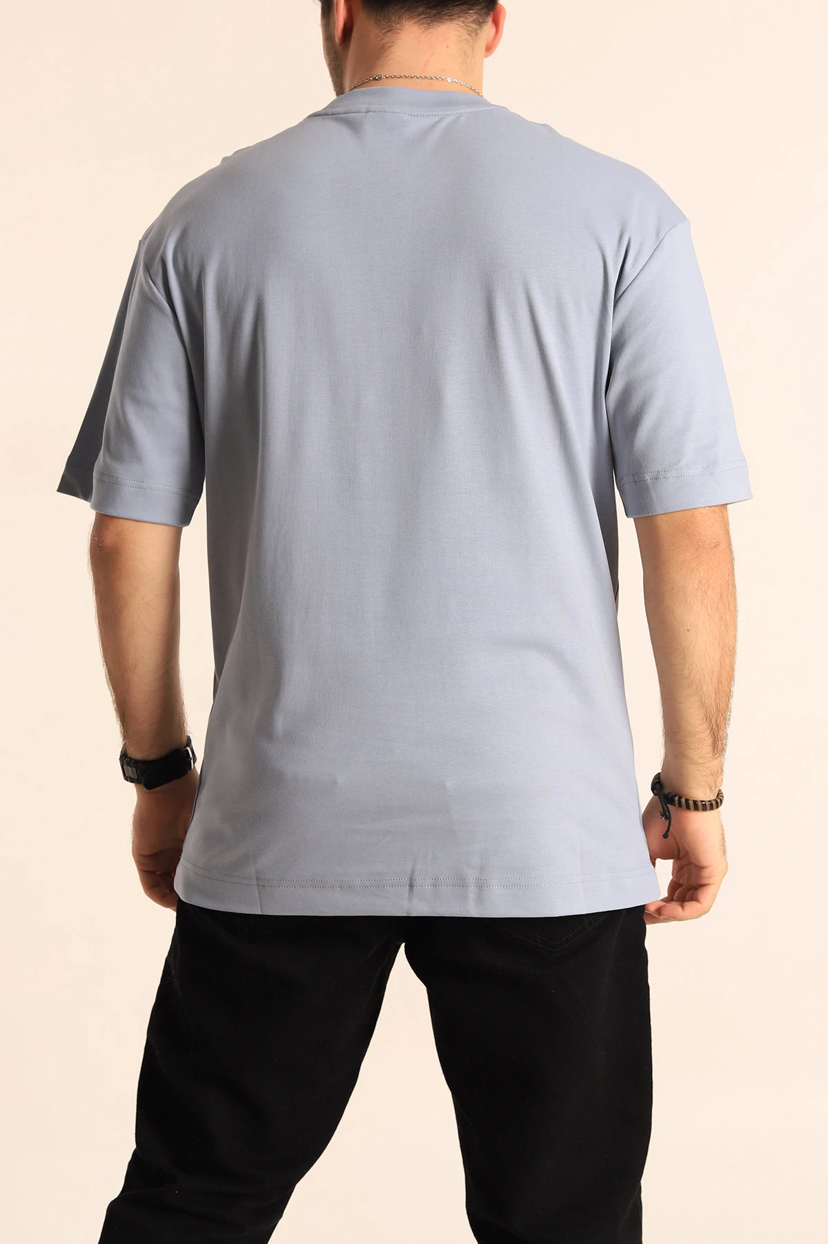 Bebe Mavisi Oversize Cep Detaylı Erkek Tişört 253323
