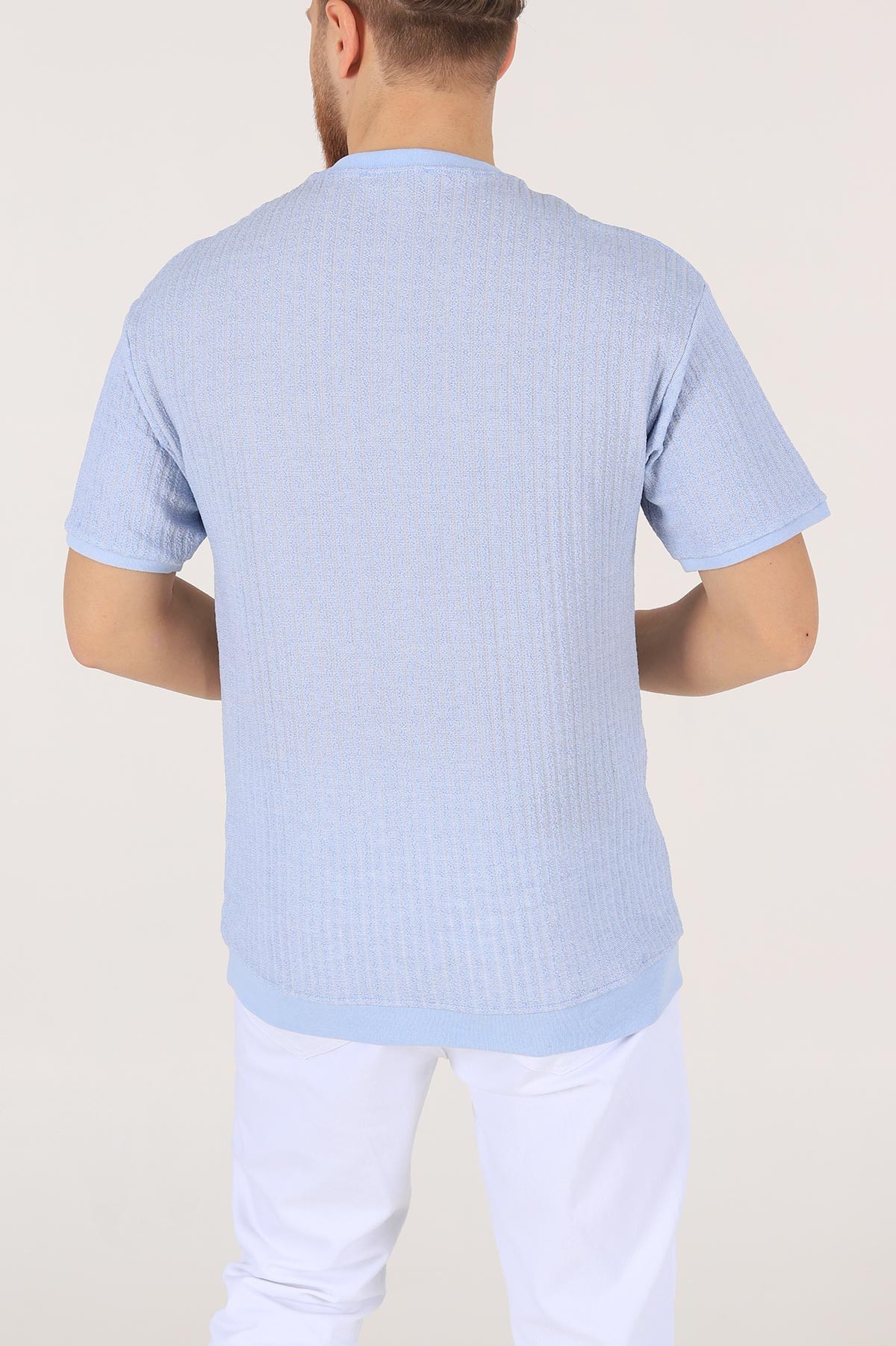 Bebe Mavisi Oversize Kolları Lastikli Erkek Tişört 174388
