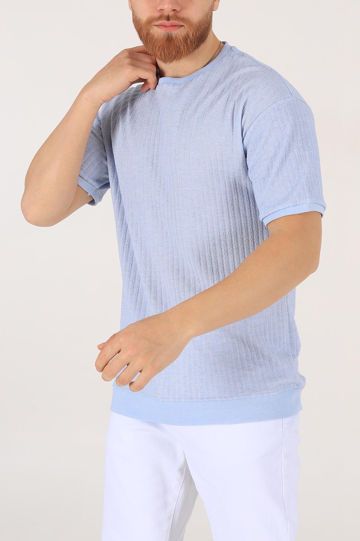 Bebe Mavisi Oversize Kolları Lastikli Erkek Tişört 174388