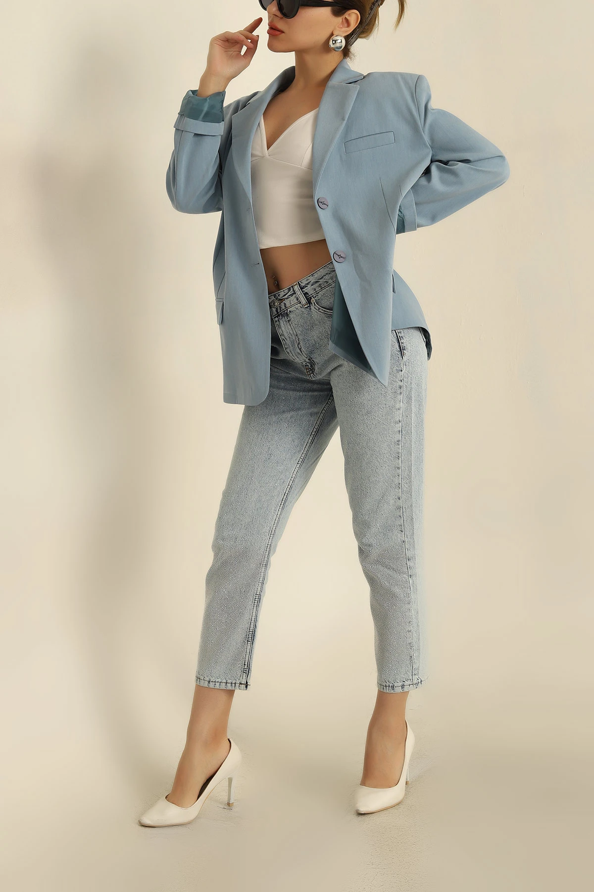 Bebe Mavisi Oversize Poliviskon Blazer Ceket 268060