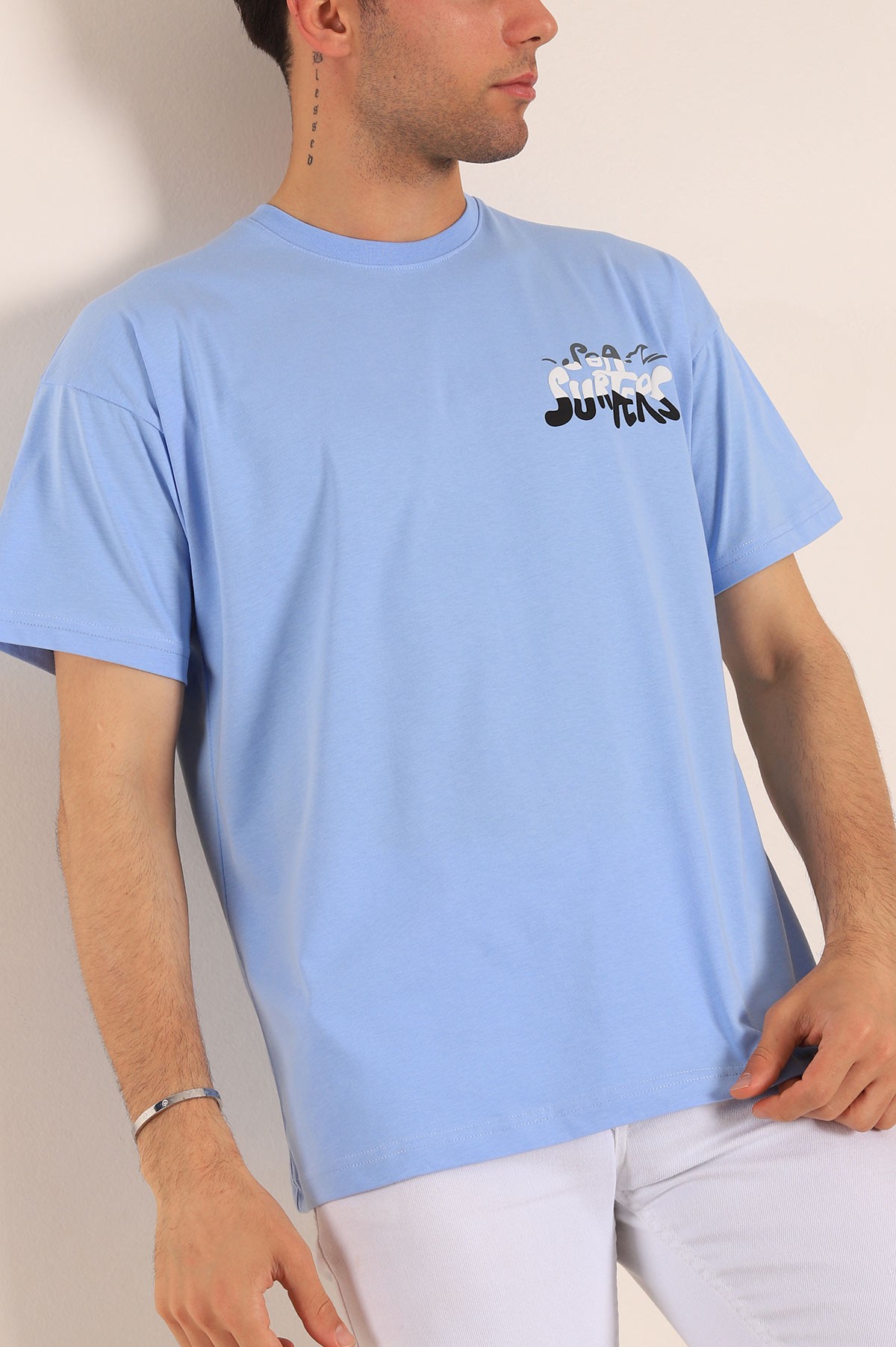 Bebe Mavisi Oversize Sea Surfers Sırt Kabartmalı Erkek Tişört 184269