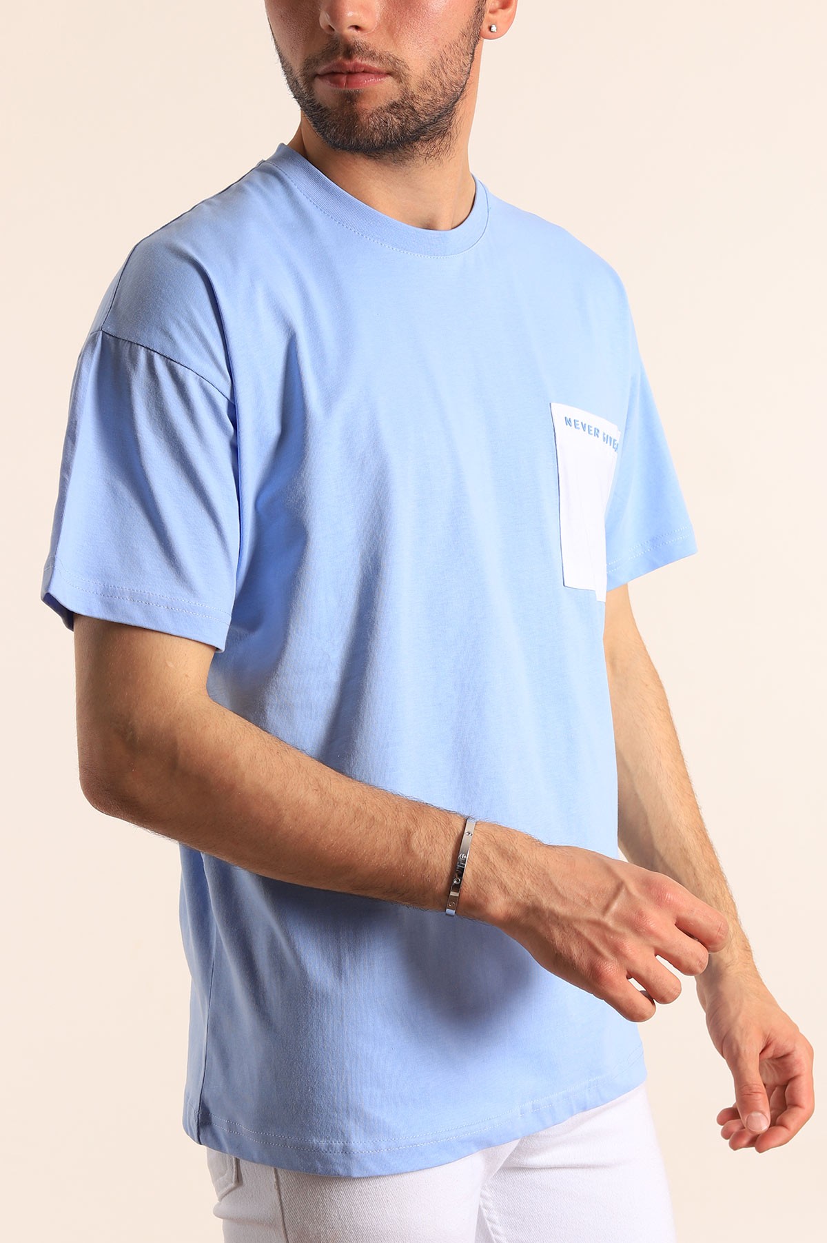 Bebe Mavisi Oversize Yazı Baskılı Cep Detay 186626