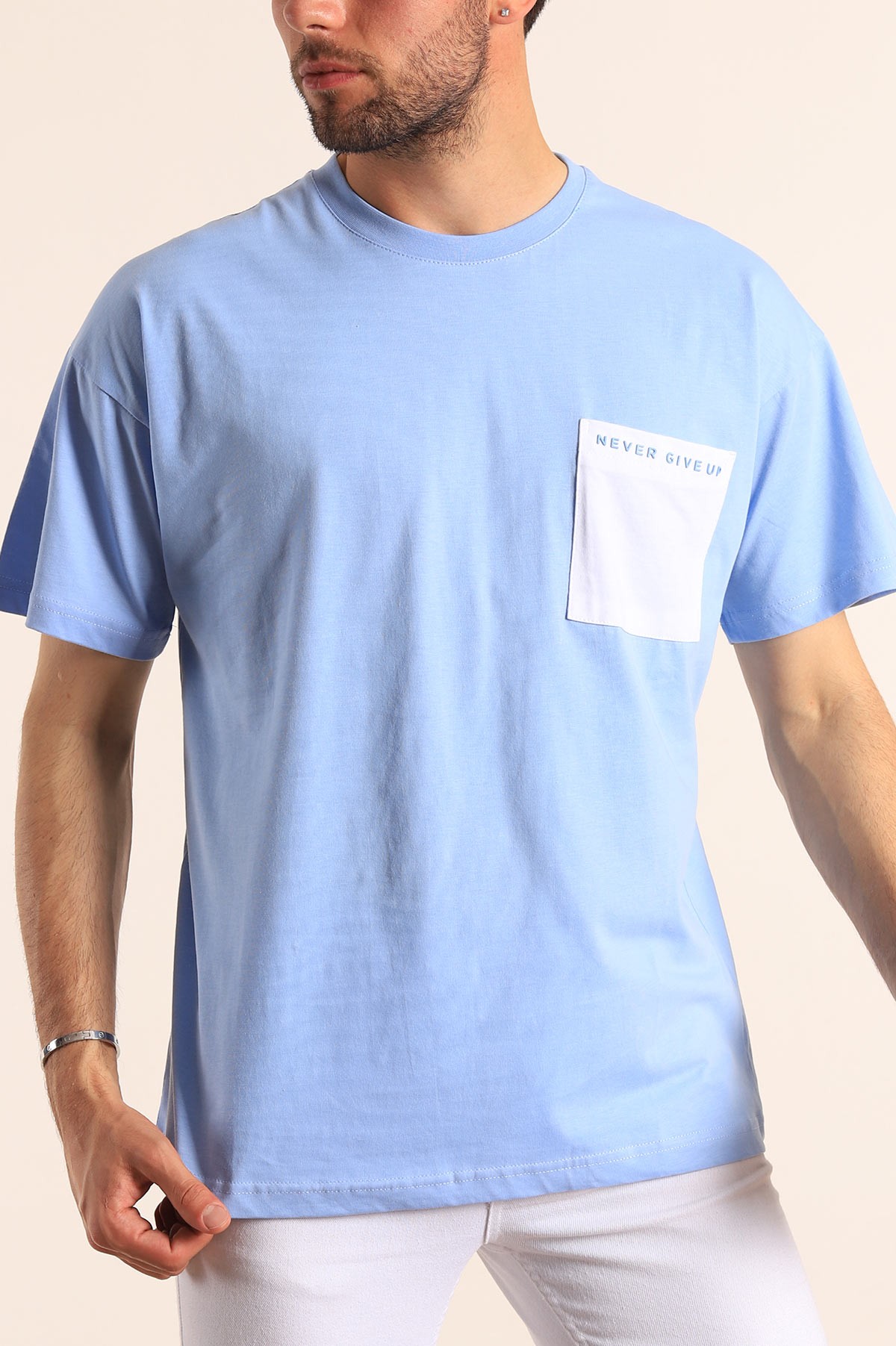 Bebe Mavisi Oversize Yazı Baskılı Cep Detay 186626