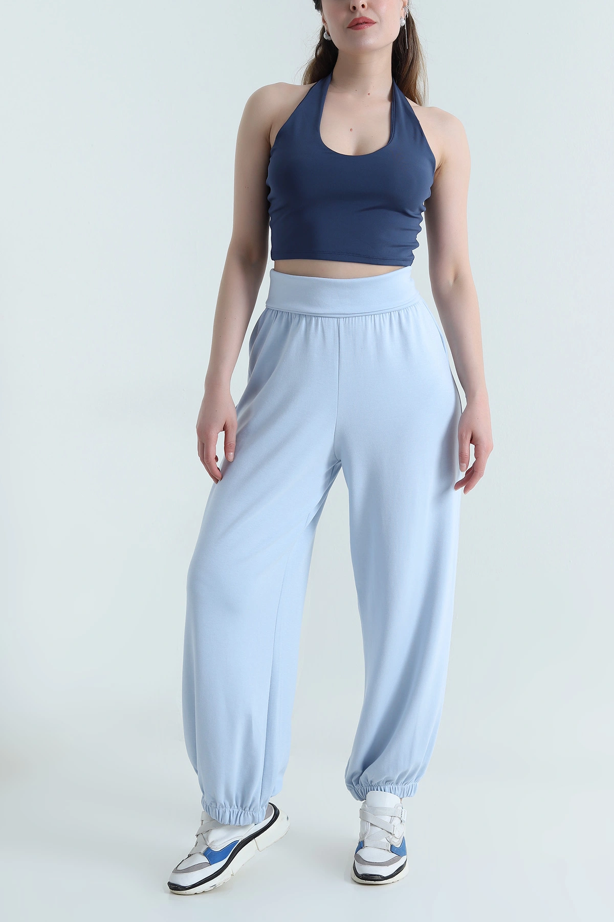 Bebe Mavisi Paça Lastikli Oysho Kadın Pantolon 465326