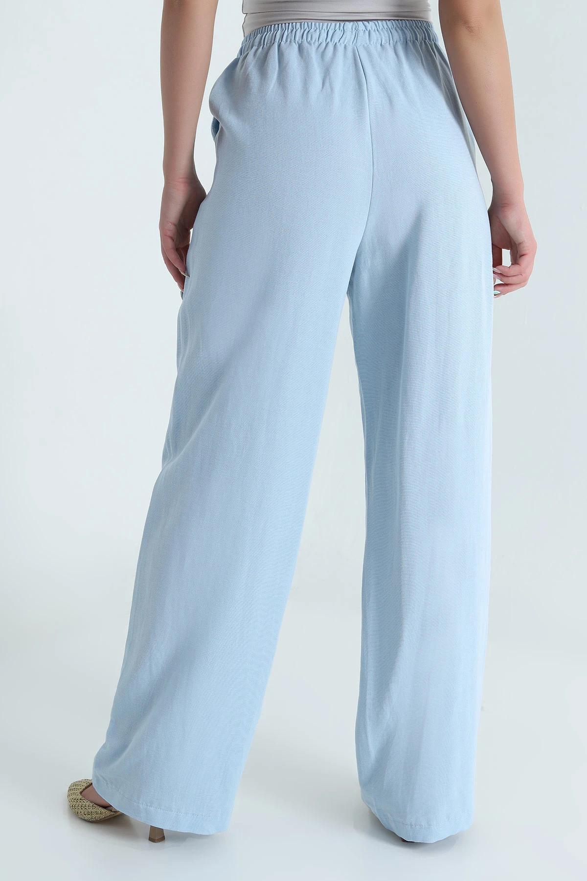 Bebe Mavisi Palazzo Keten Dokuma Kadın Pantolon 469374