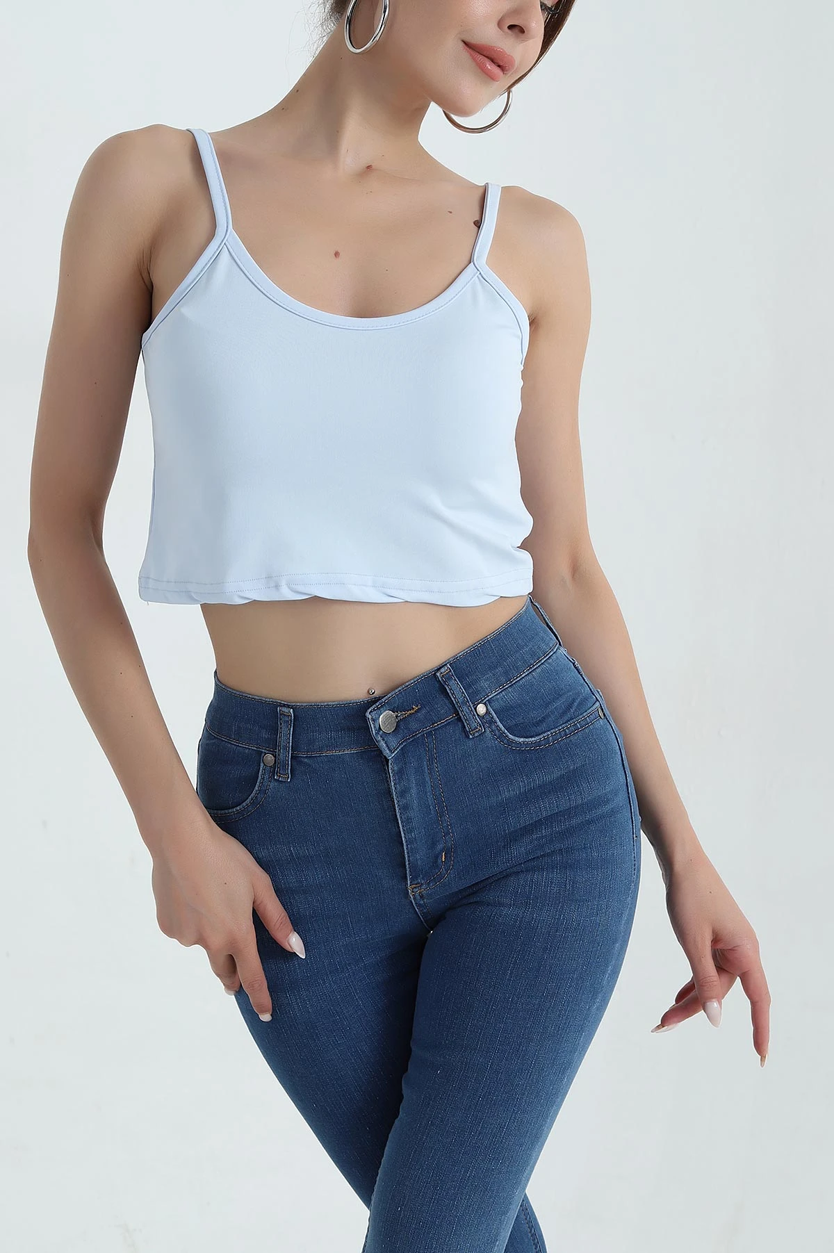 Bebe Mavisi Palmiye İp Askılı Kadın Crop 379579