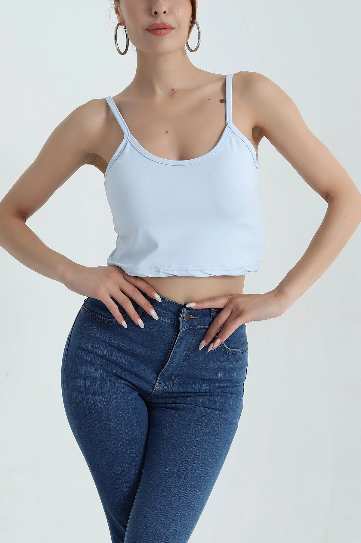 Bebe Mavisi Palmiye İp Askılı Kadın Crop 379579