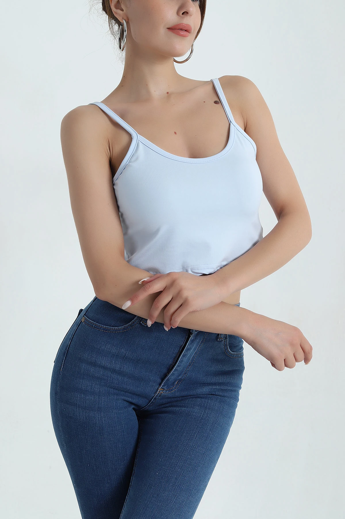 Bebe Mavisi Palmiye İp Askılı Kadın Crop 379579