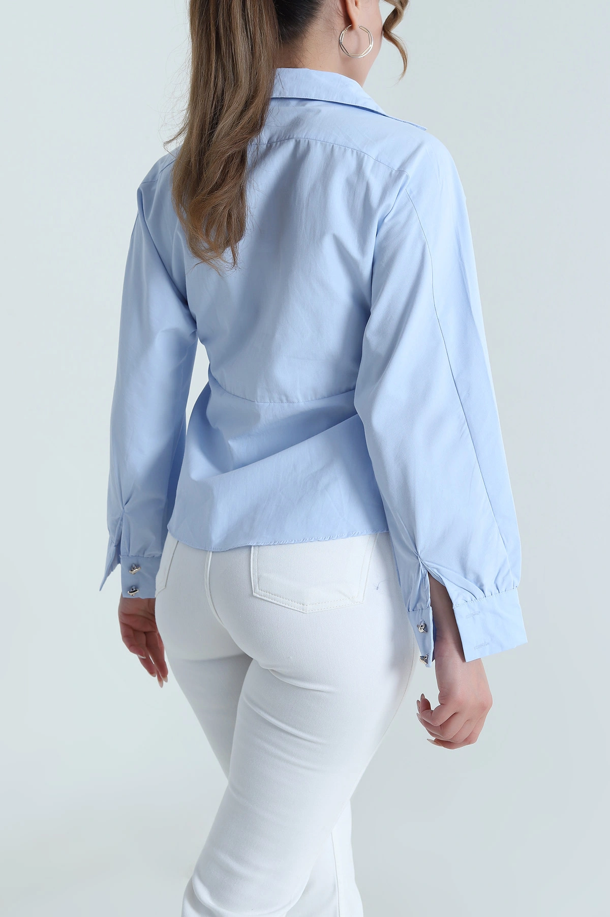 Bebe Mavisi Pensli Poplin Kadın Gömlek 485618