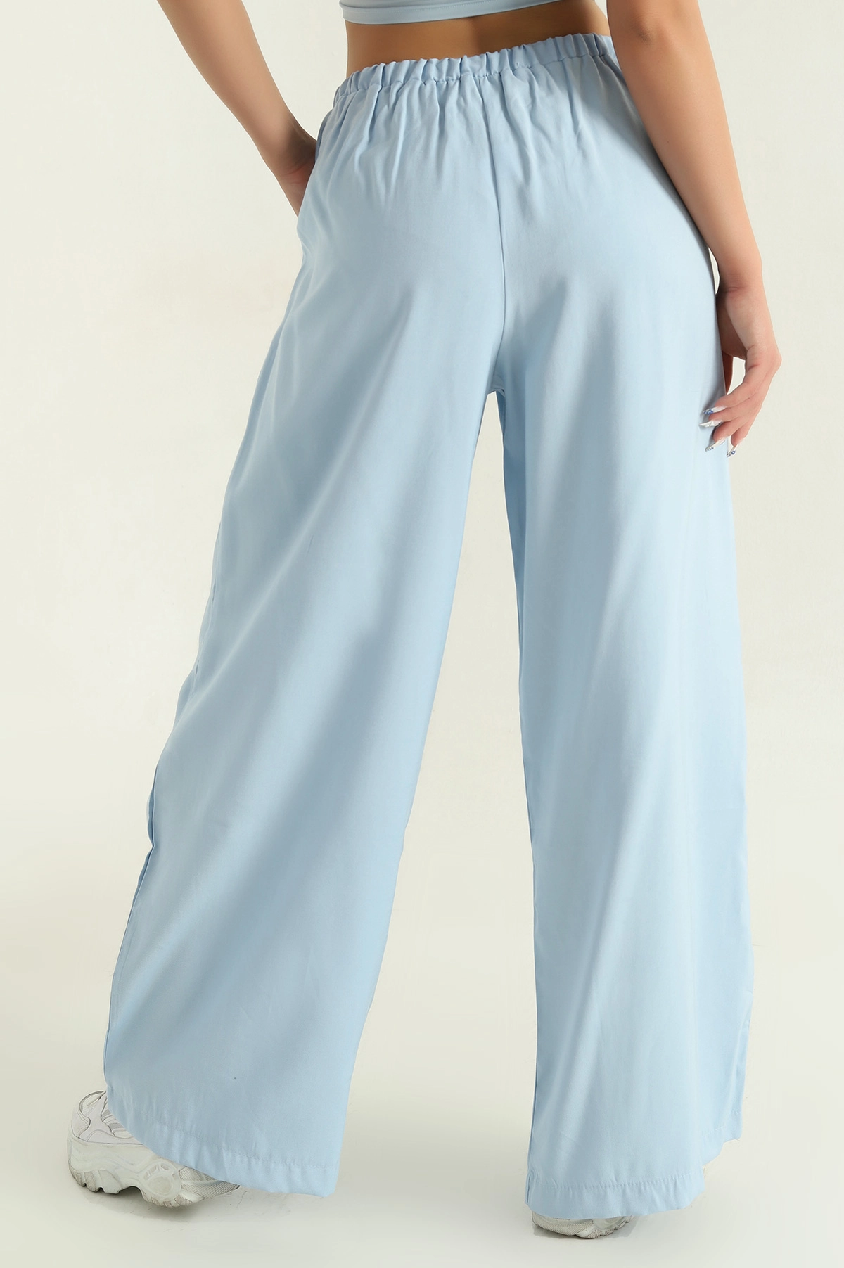 Bebe Mavisi Pileli Tencel Bol Paça Kadın Pantolon 369815