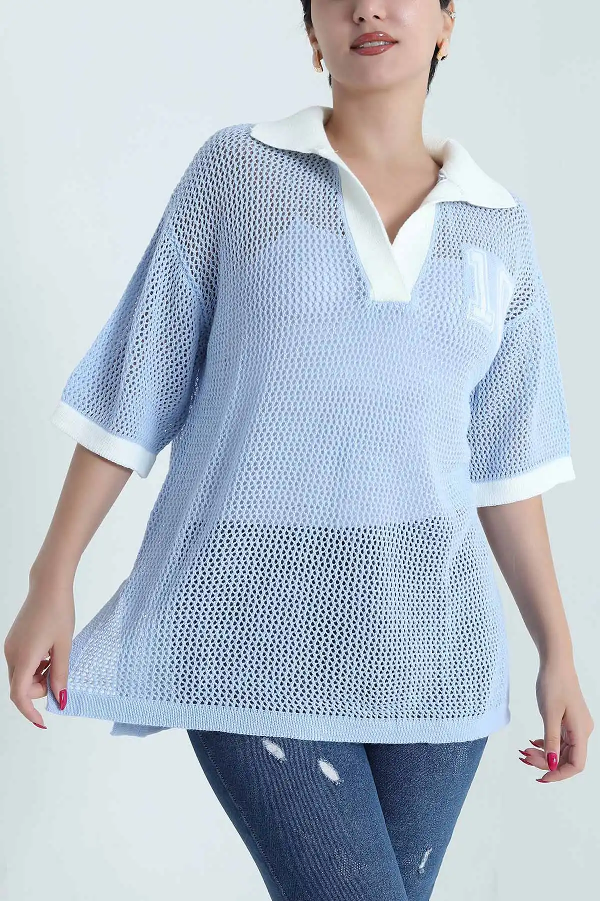 Bebe Mavisi Polo Yaka Ajurlu Triko 477714