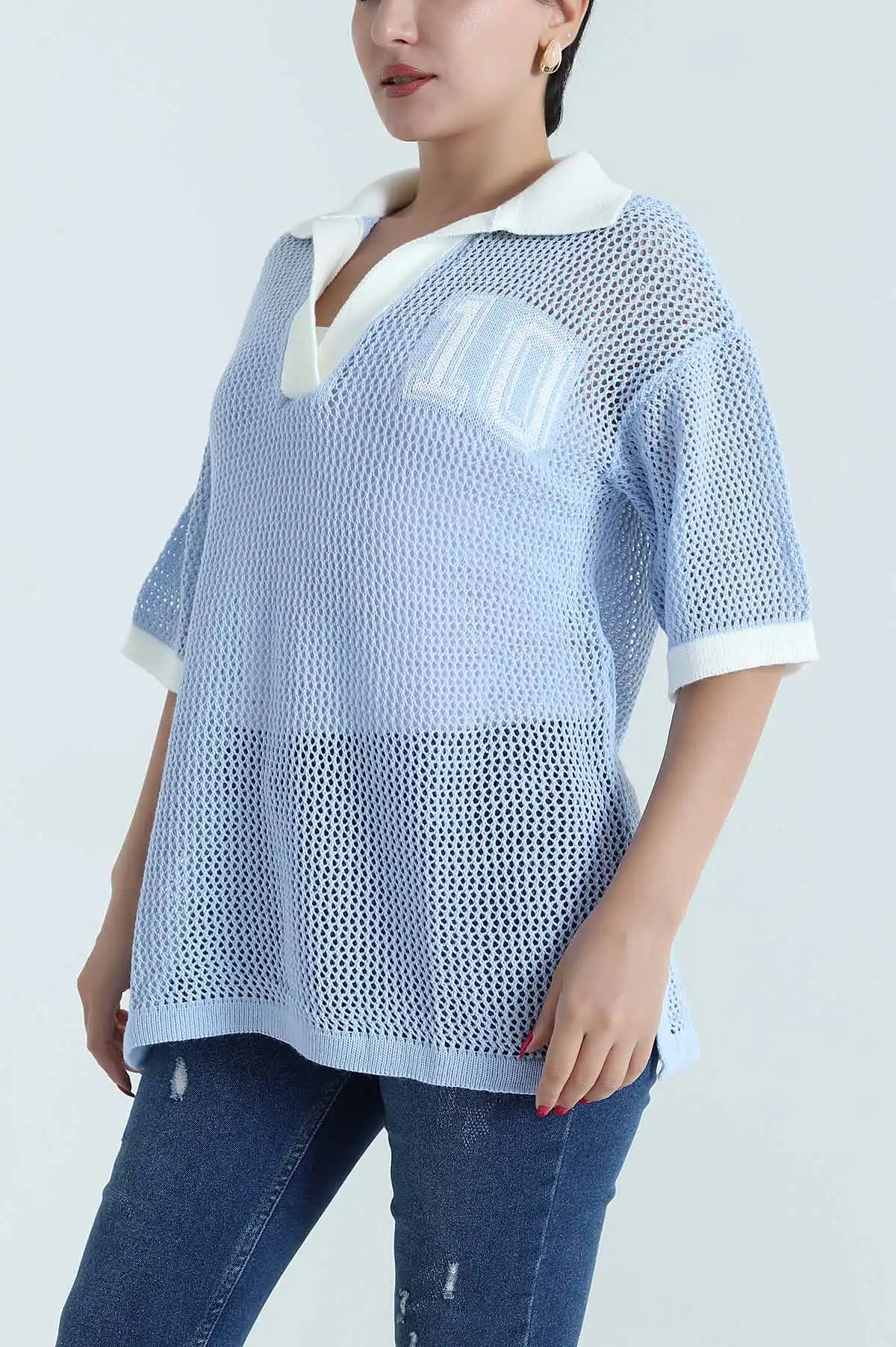 Bebe Mavisi Polo Yaka Ajurlu Triko 477714