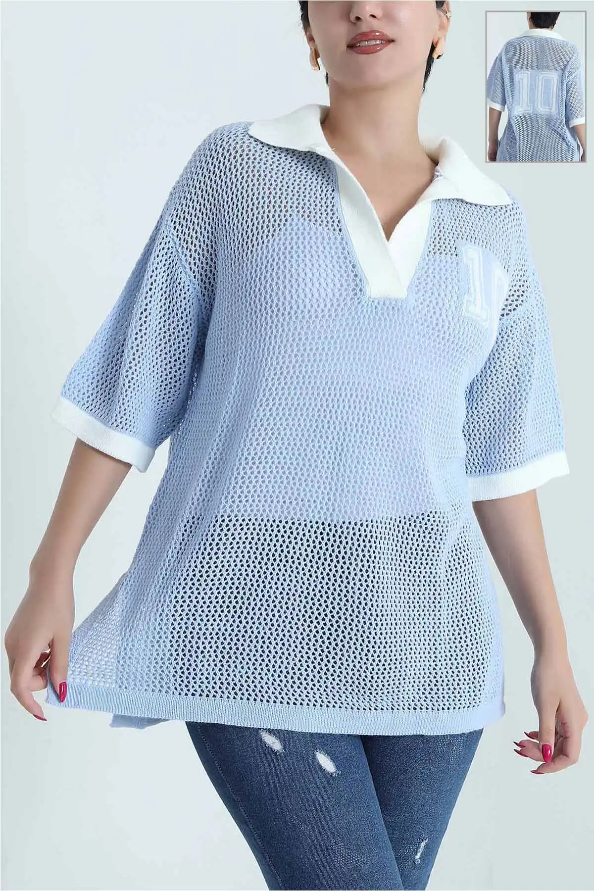 Bebe Mavisi Polo Yaka Ajurlu Triko 477714