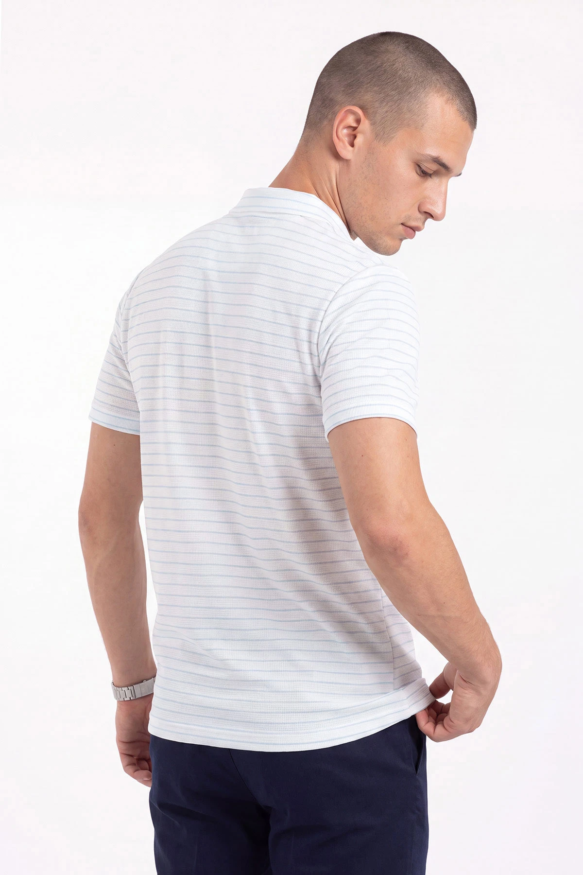 Bebe Mavisi Polo Yaka Çizgi Detaylı Erkek Tişört 471955