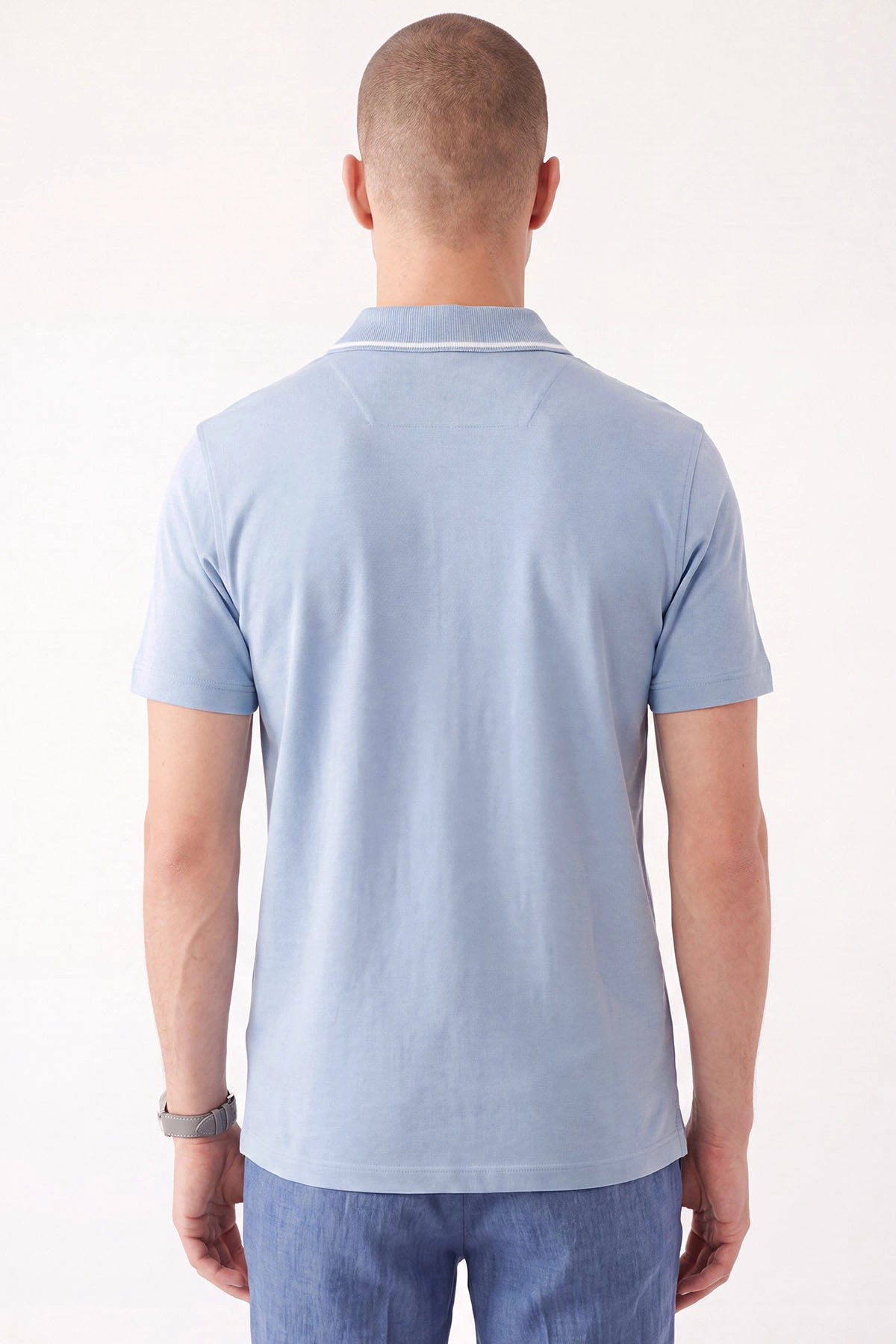 Bebe Mavisi Polo Yaka Yarım Fermuarlı Erkek Tişört 471706