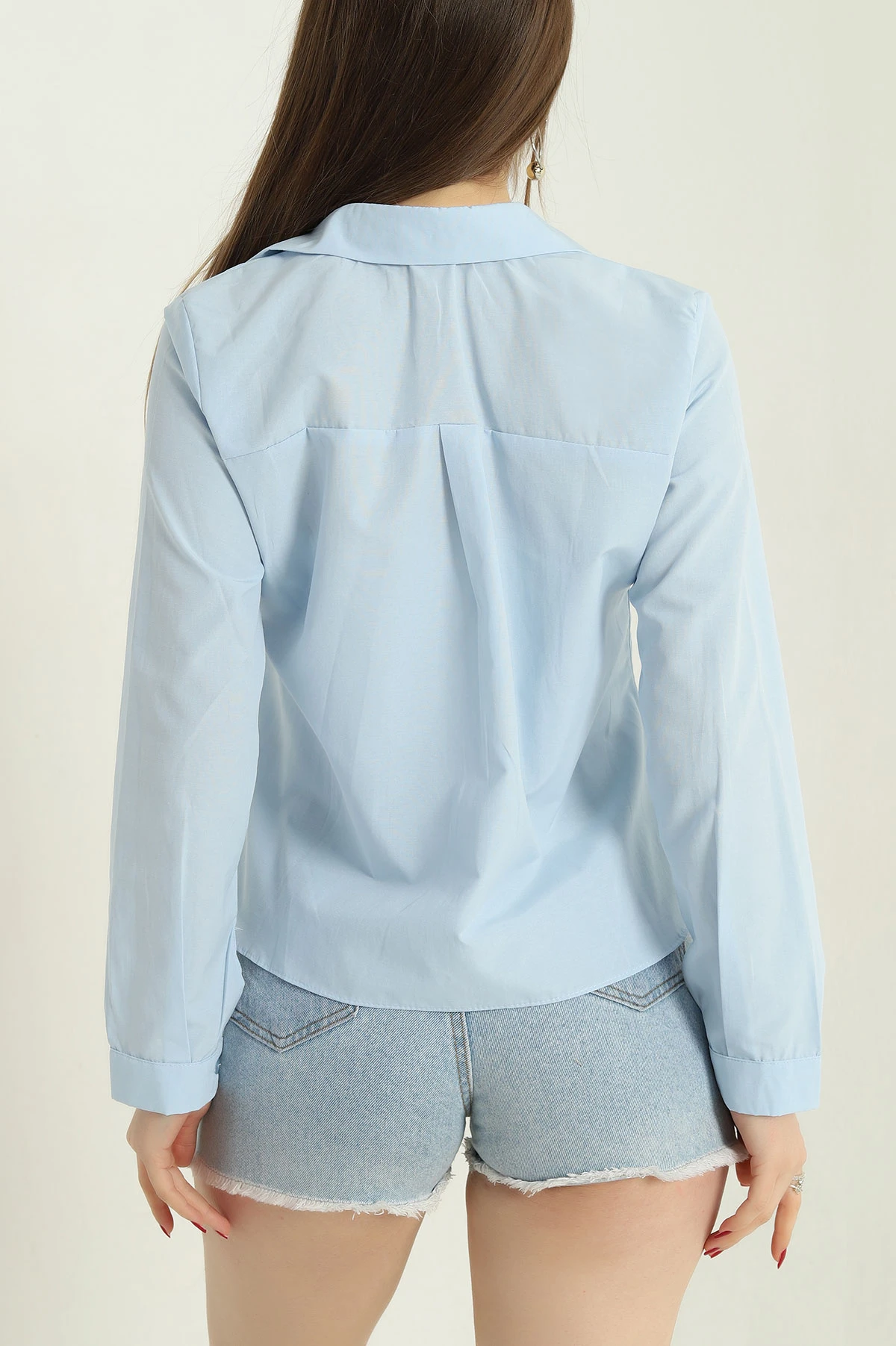 Bebe Mavisi Poplin Bayan Crop Gömlek 336966